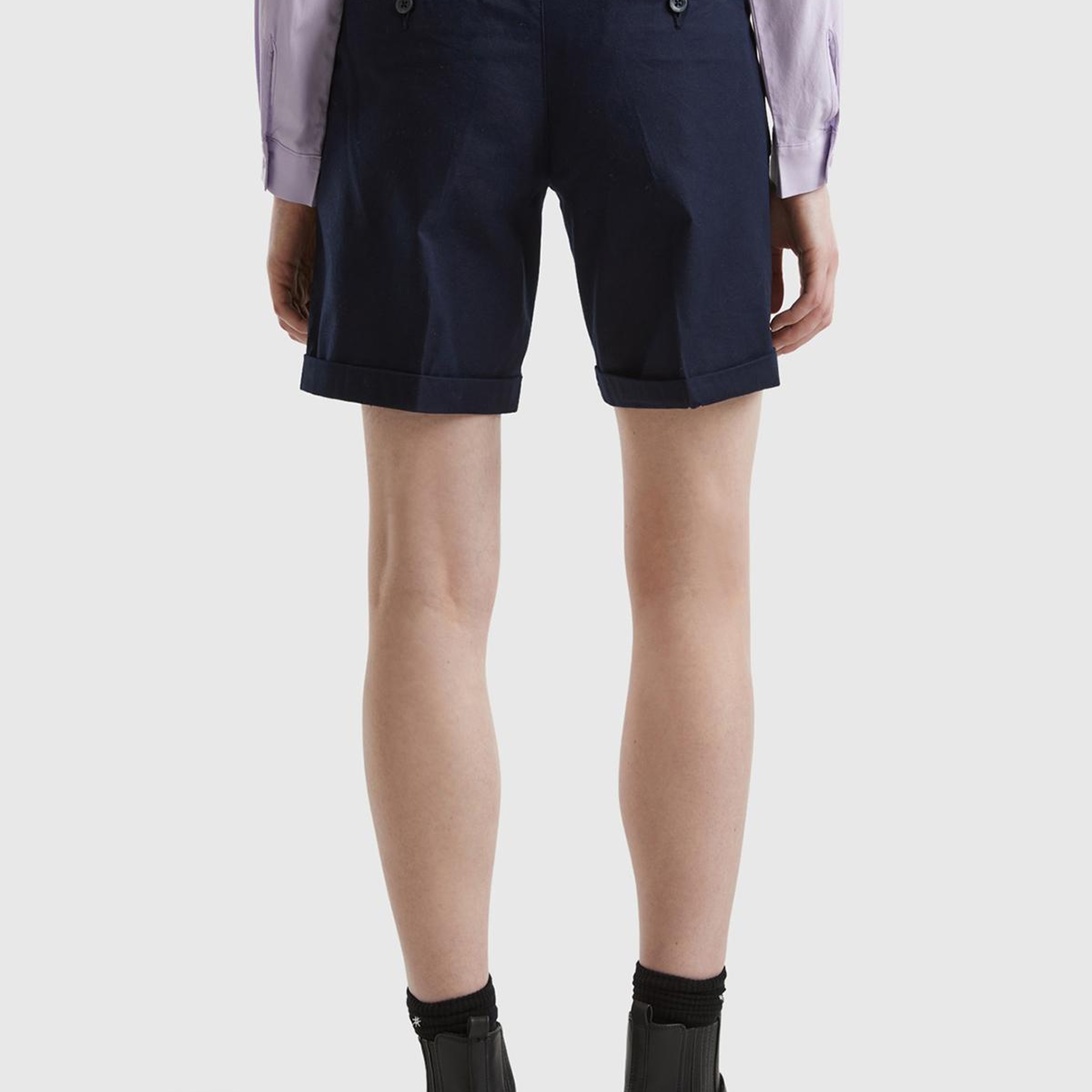 Kadın Koyu Lacivert %100 Koton Chino Bermuda