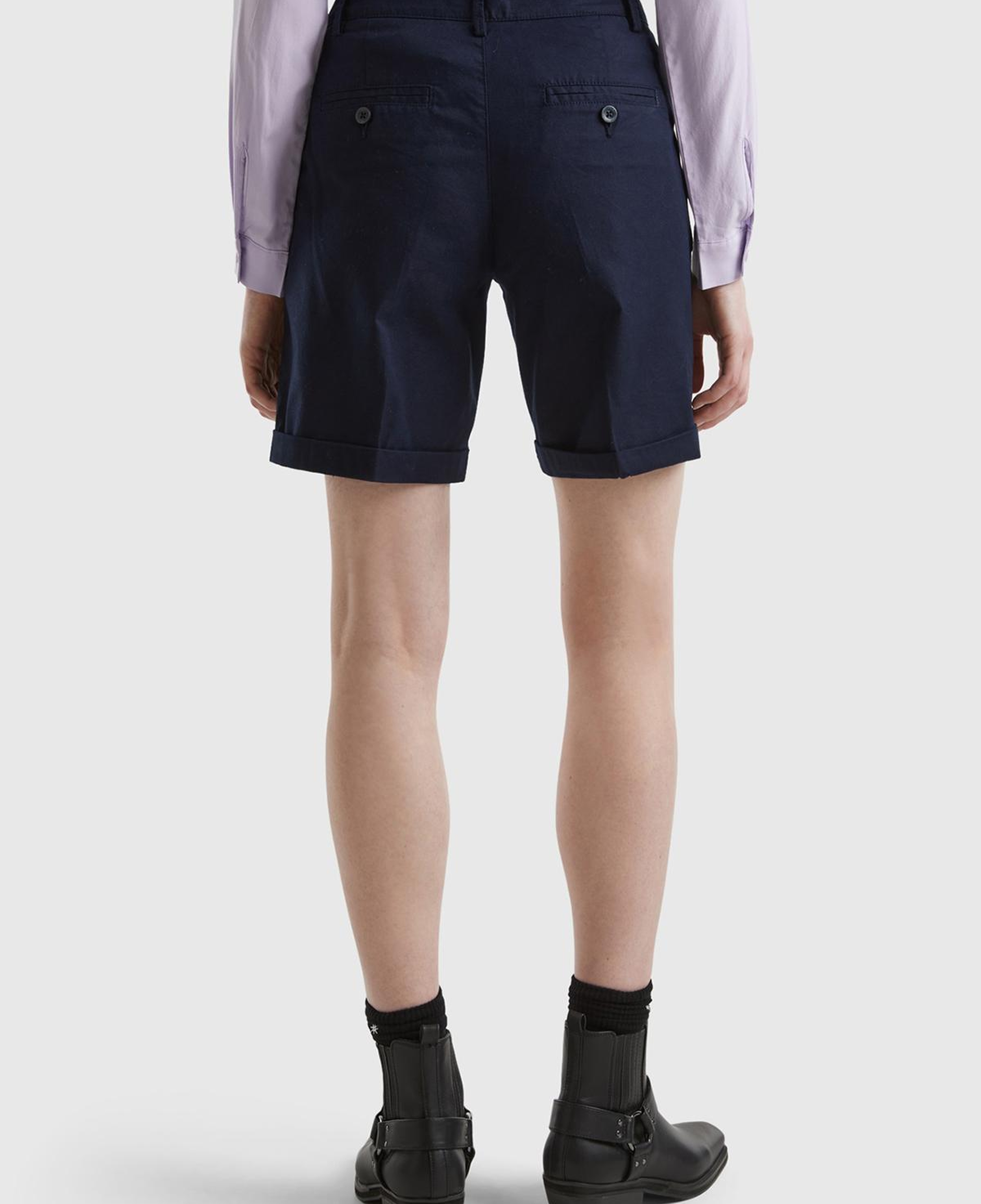 Kadın Koyu Lacivert %100 Koton Chino Bermuda