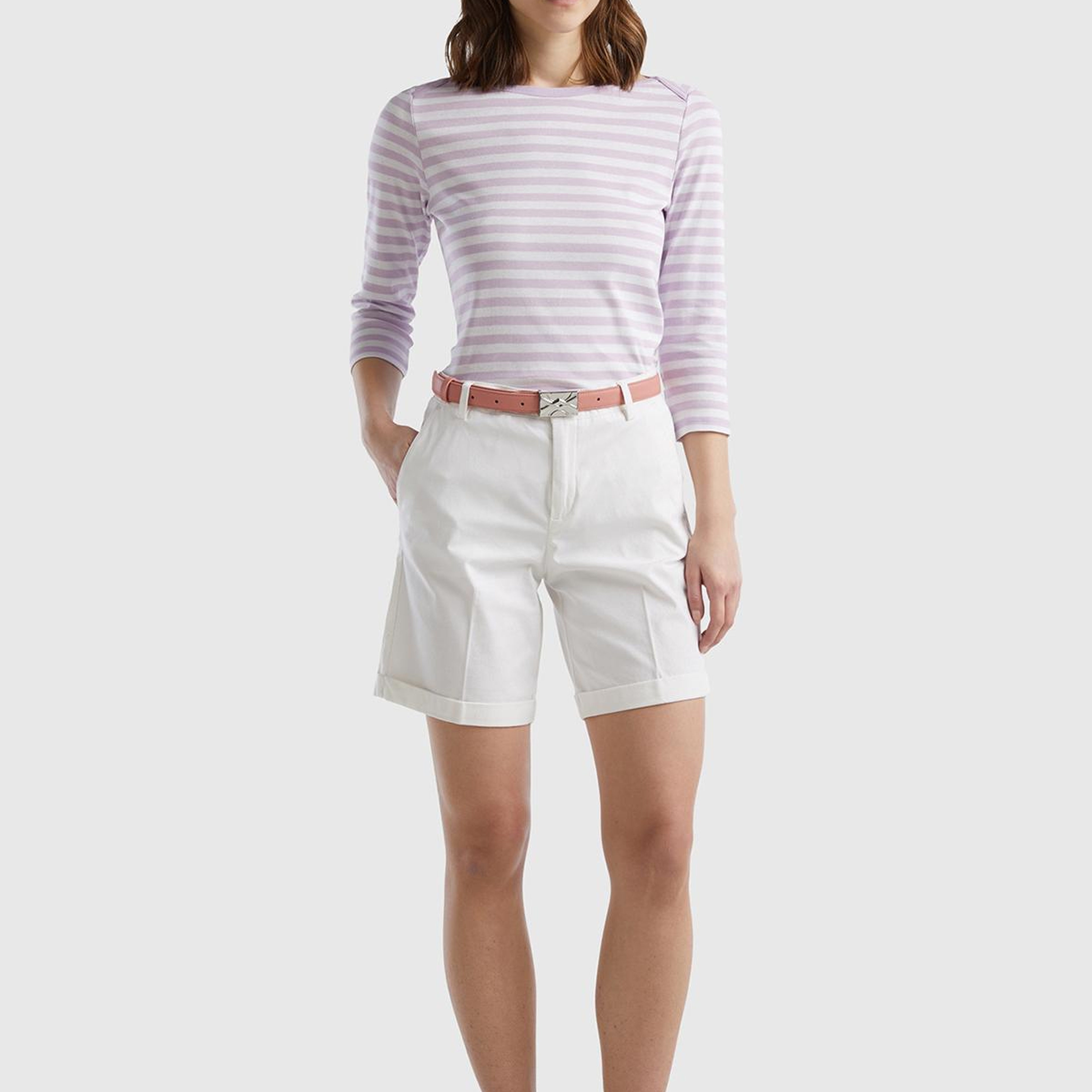 Kadın Beyaz %100 Koton Chino Bermuda