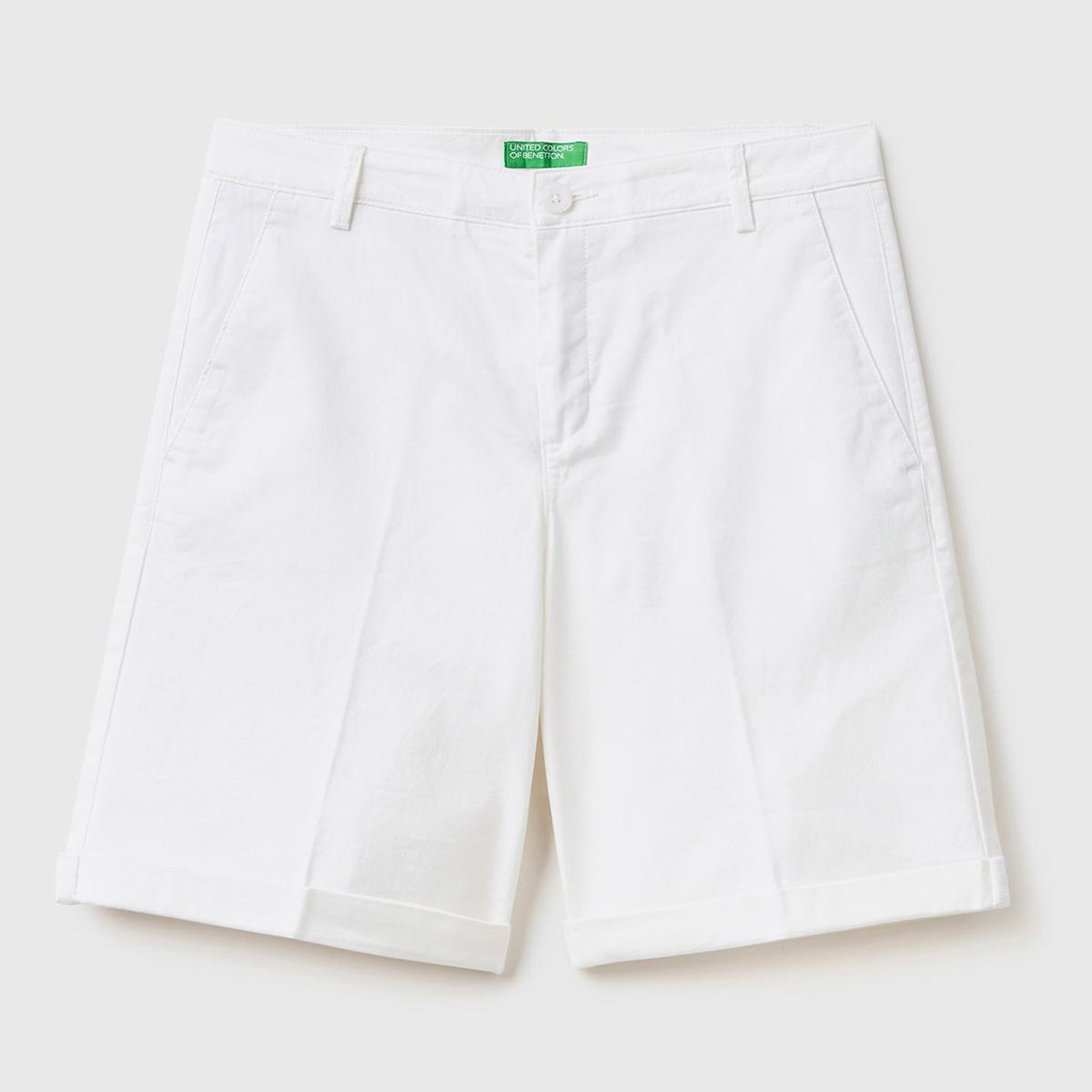 Kadın Beyaz %100 Koton Chino Bermuda