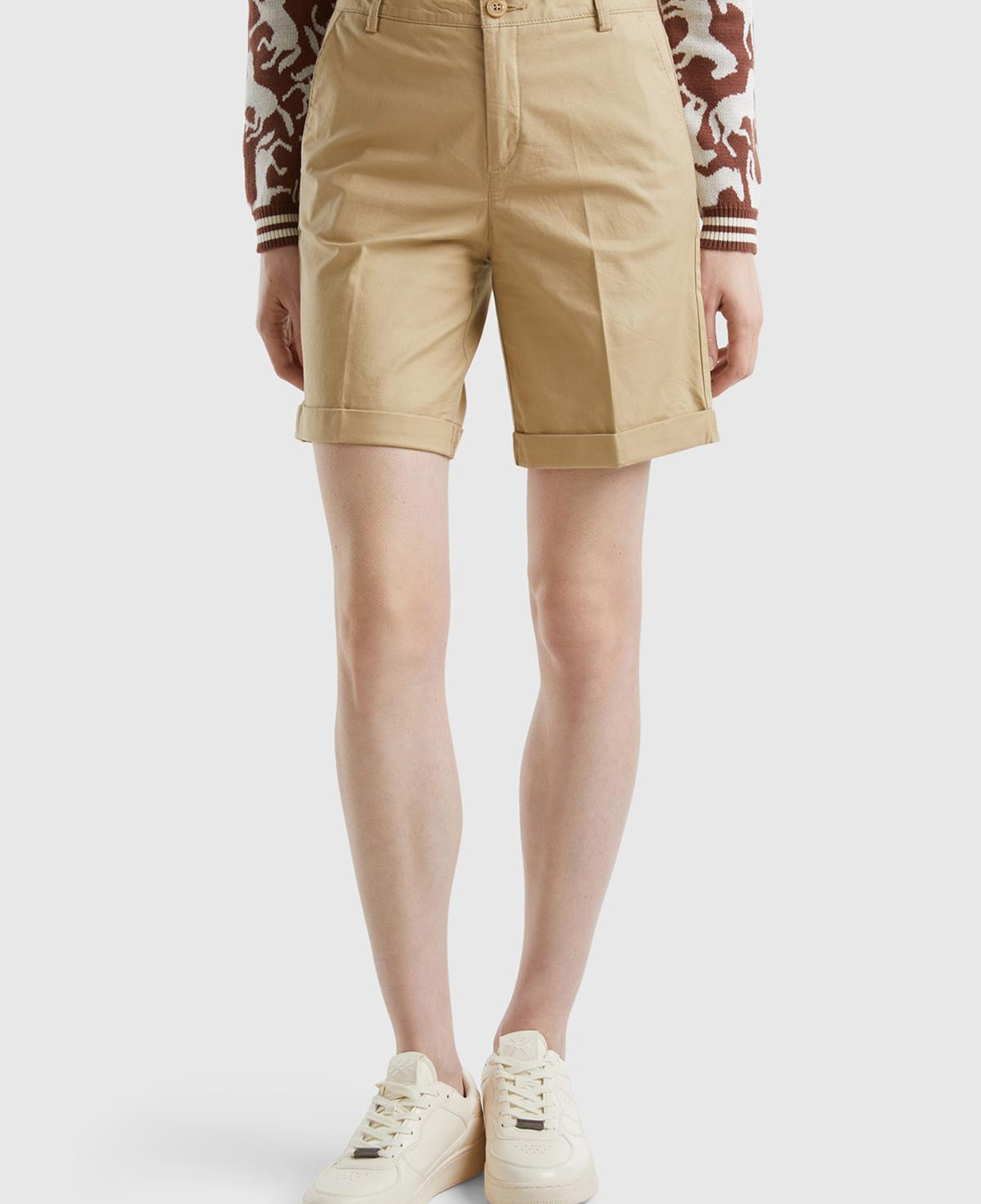 Kadın Bej %100 Koton Chino Bermuda