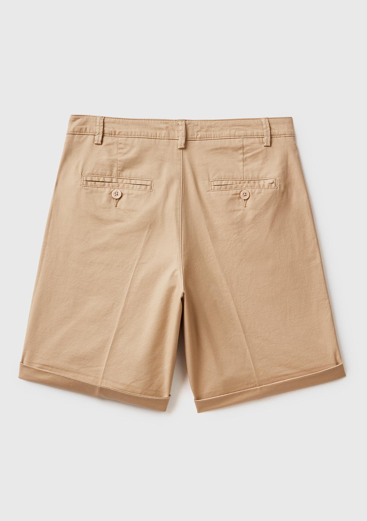 Kadın Bej %100 Koton Chino Bermuda