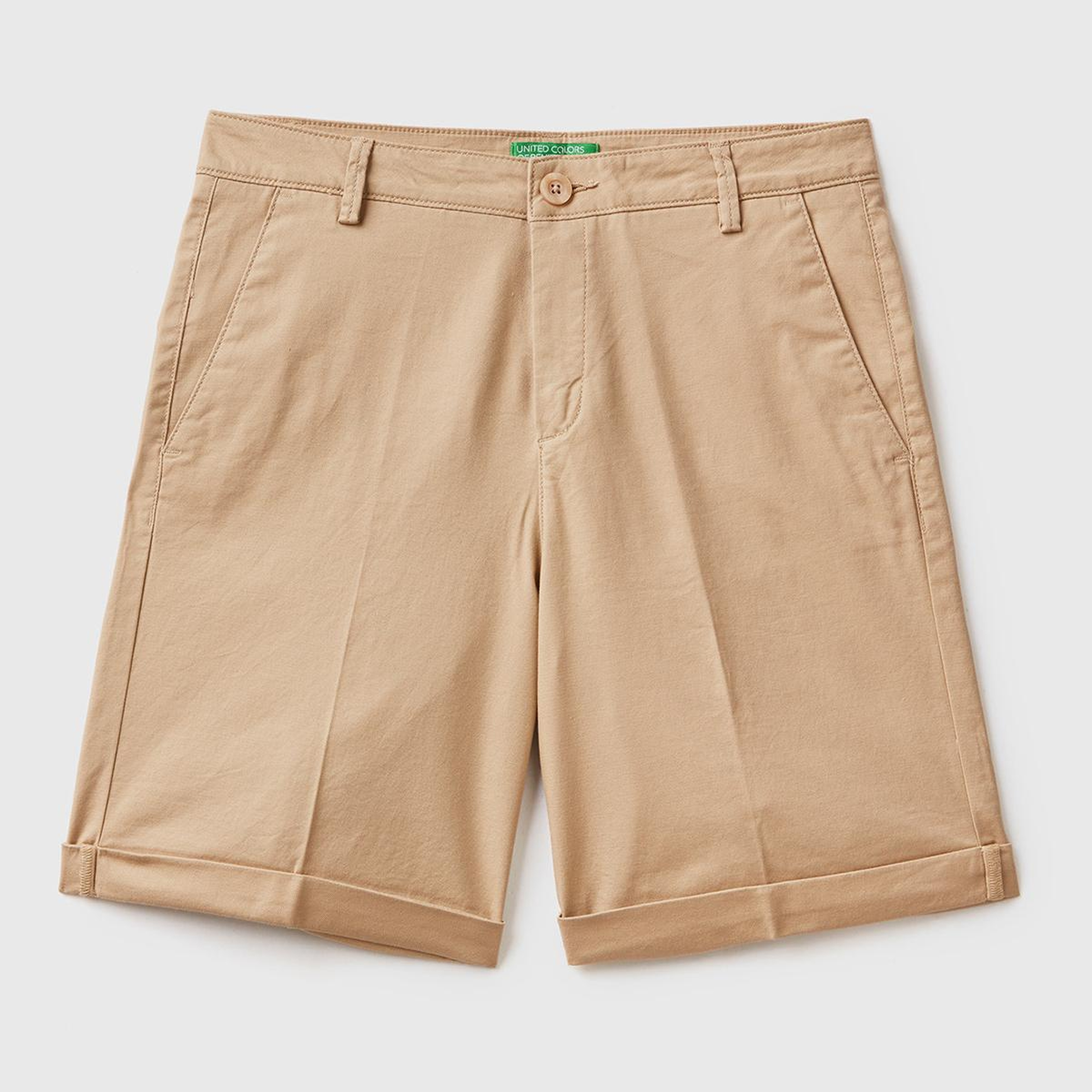 Kadın Bej %100 Koton Chino Bermuda