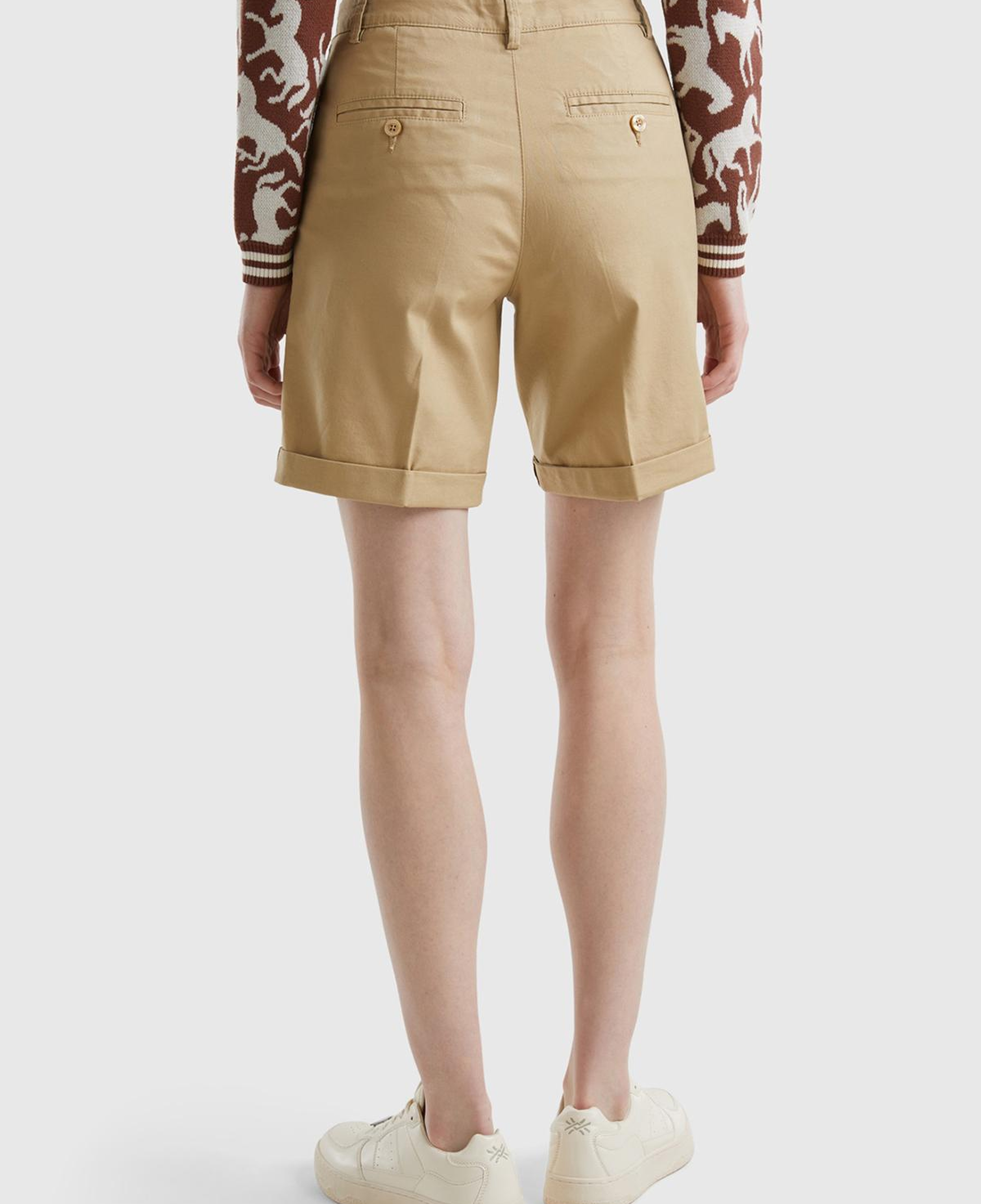 Kadın Bej %100 Koton Chino Bermuda