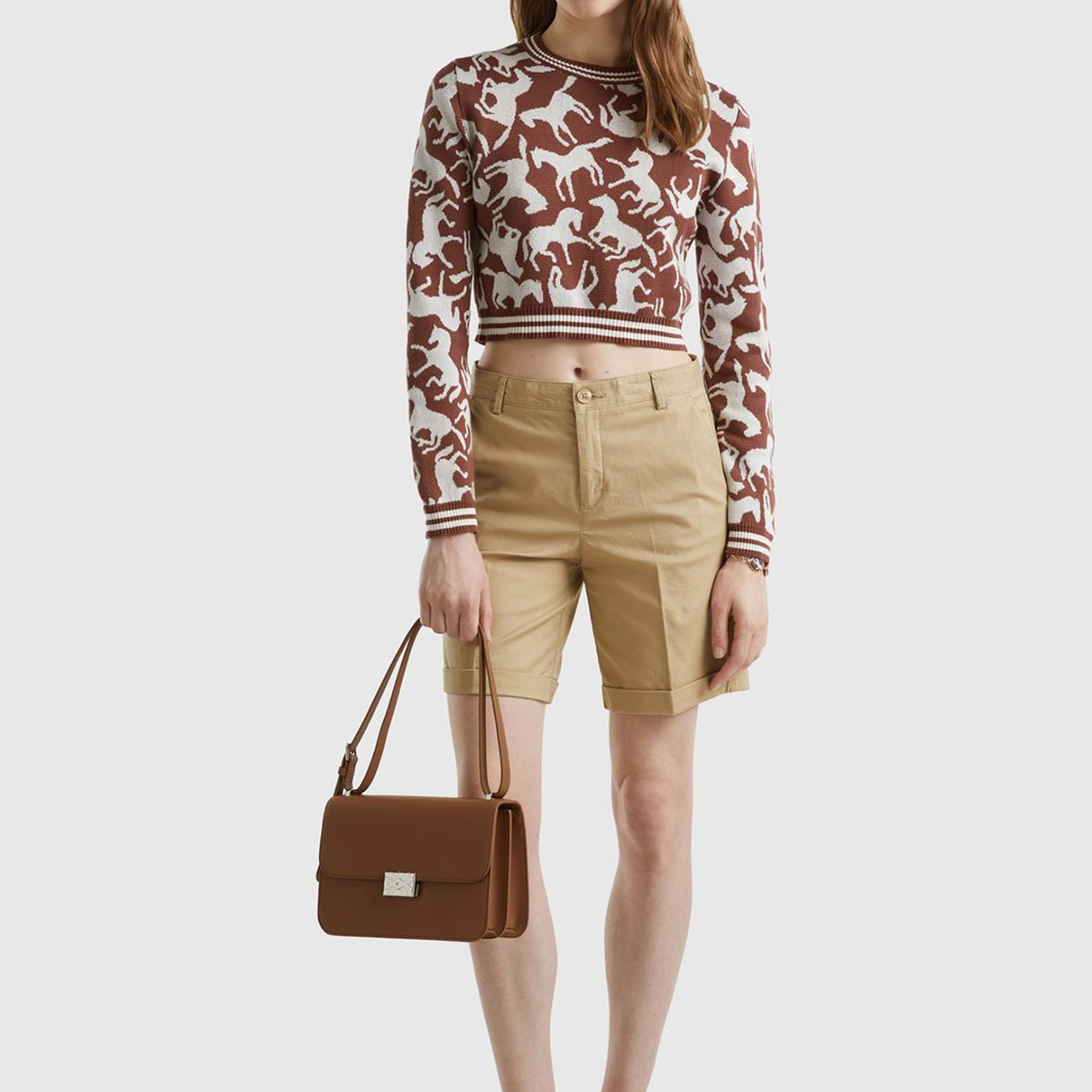 Kadın Bej %100 Koton Chino Bermuda