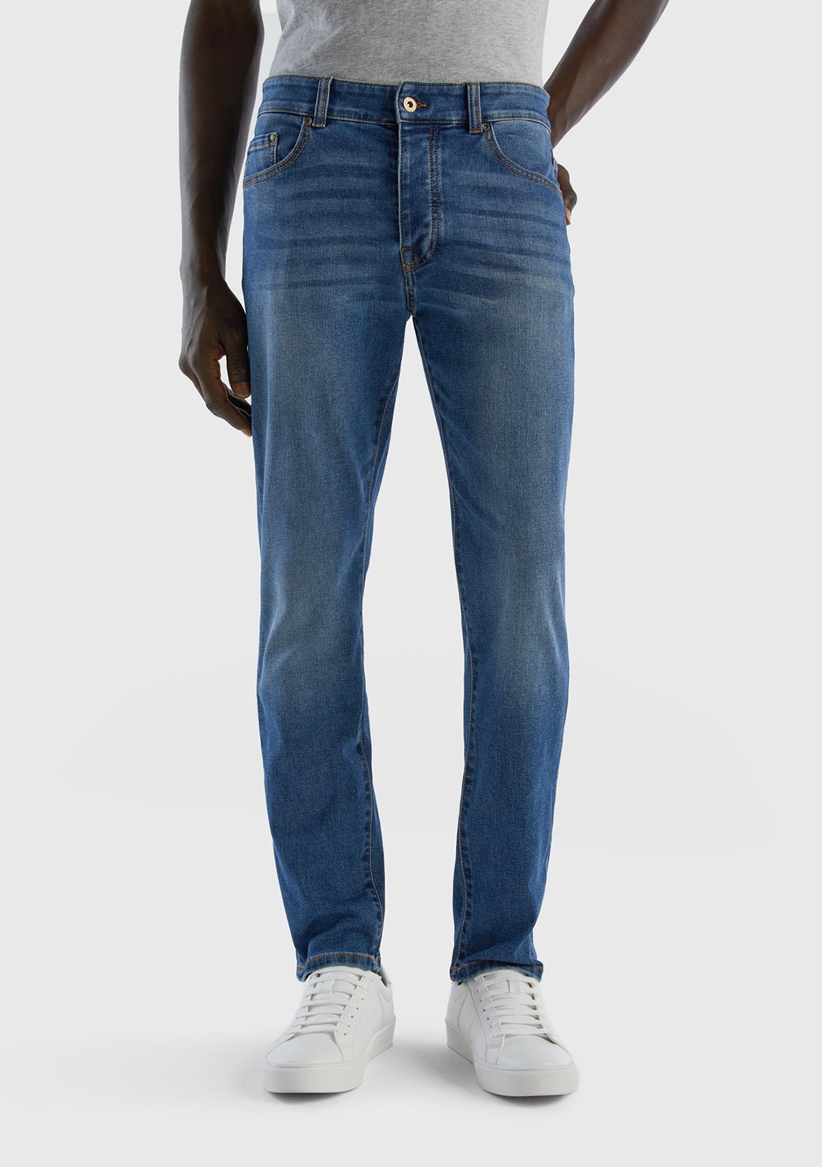 Erkek Koyu Mavi Slim Fit Jean Pantolon