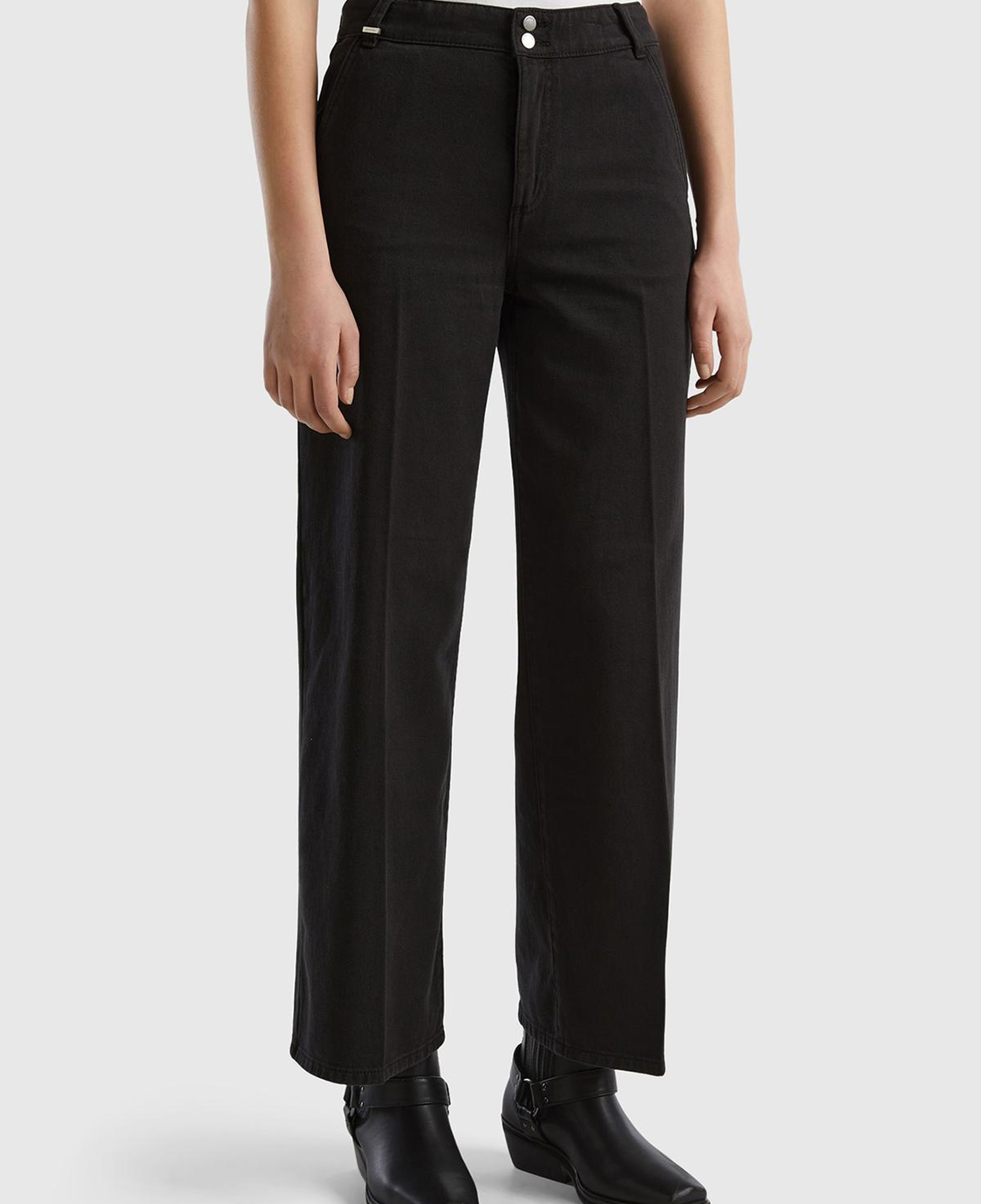 Kadın Siyah Beli Lastikli Geniş Paça Denim Pantolon