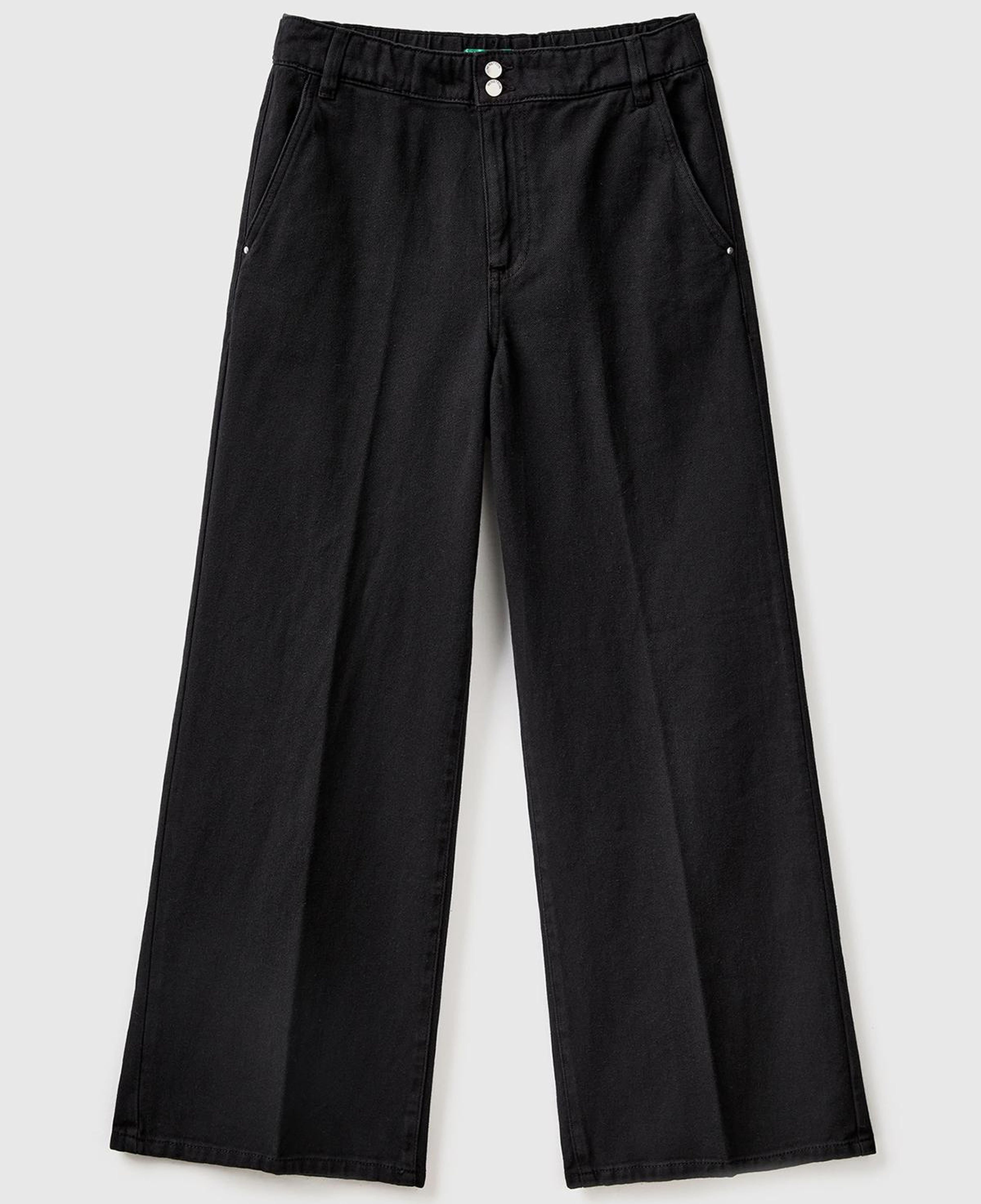 Kadın Siyah Beli Lastikli Geniş Paça Denim Pantolon