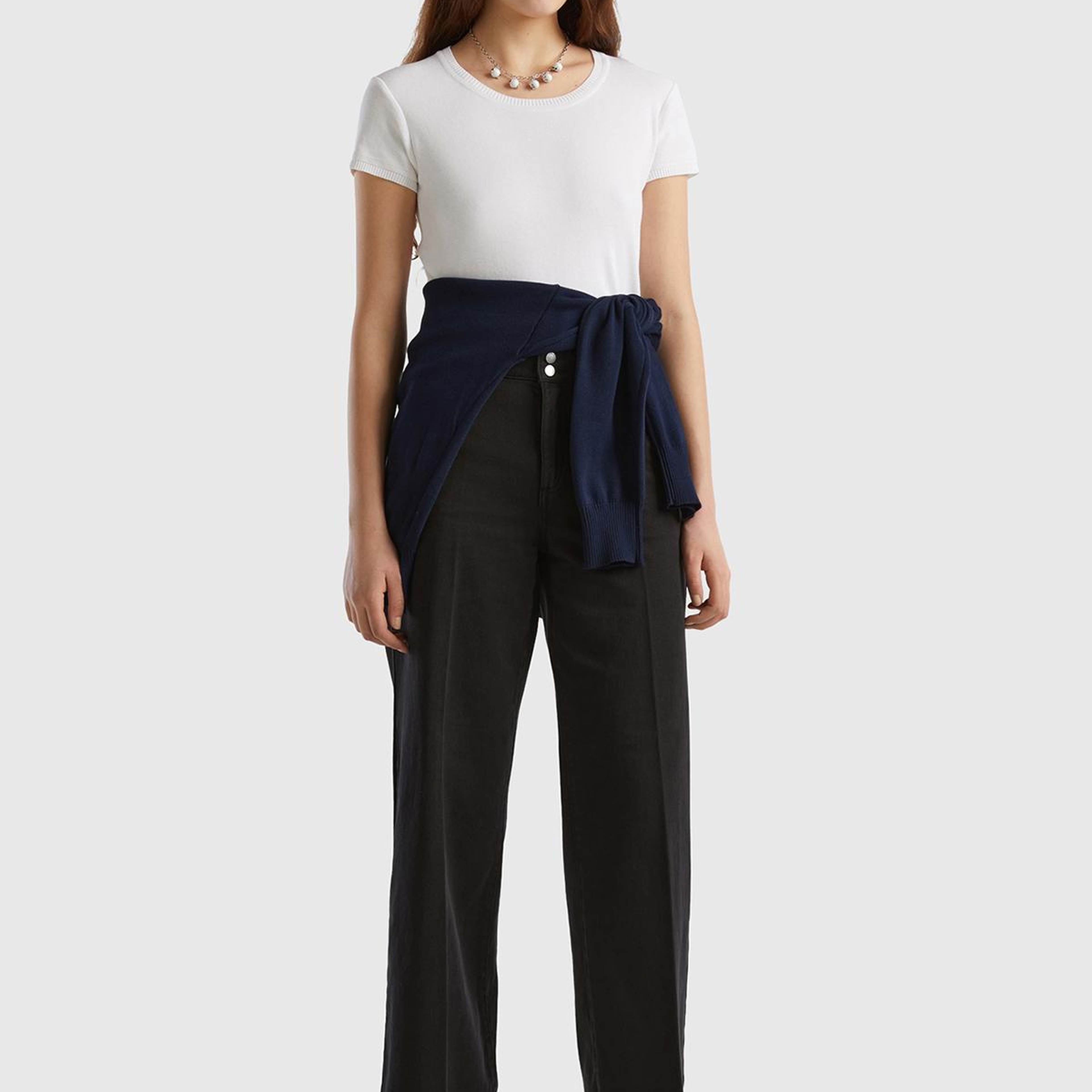 Kadın Siyah Beli Lastikli Geniş Paça Denim Pantolon