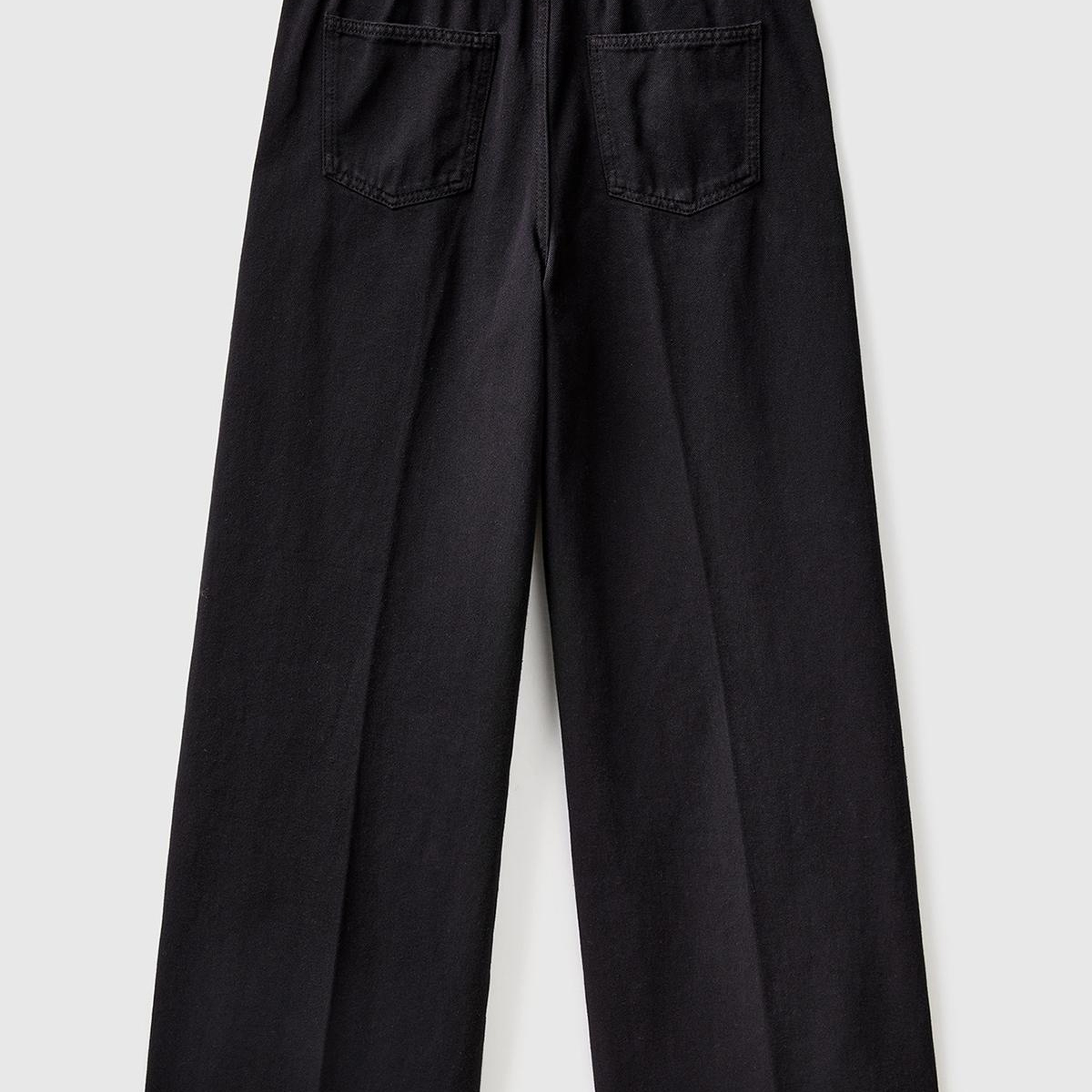 Kadın Siyah Beli Lastikli Geniş Paça Denim Pantolon