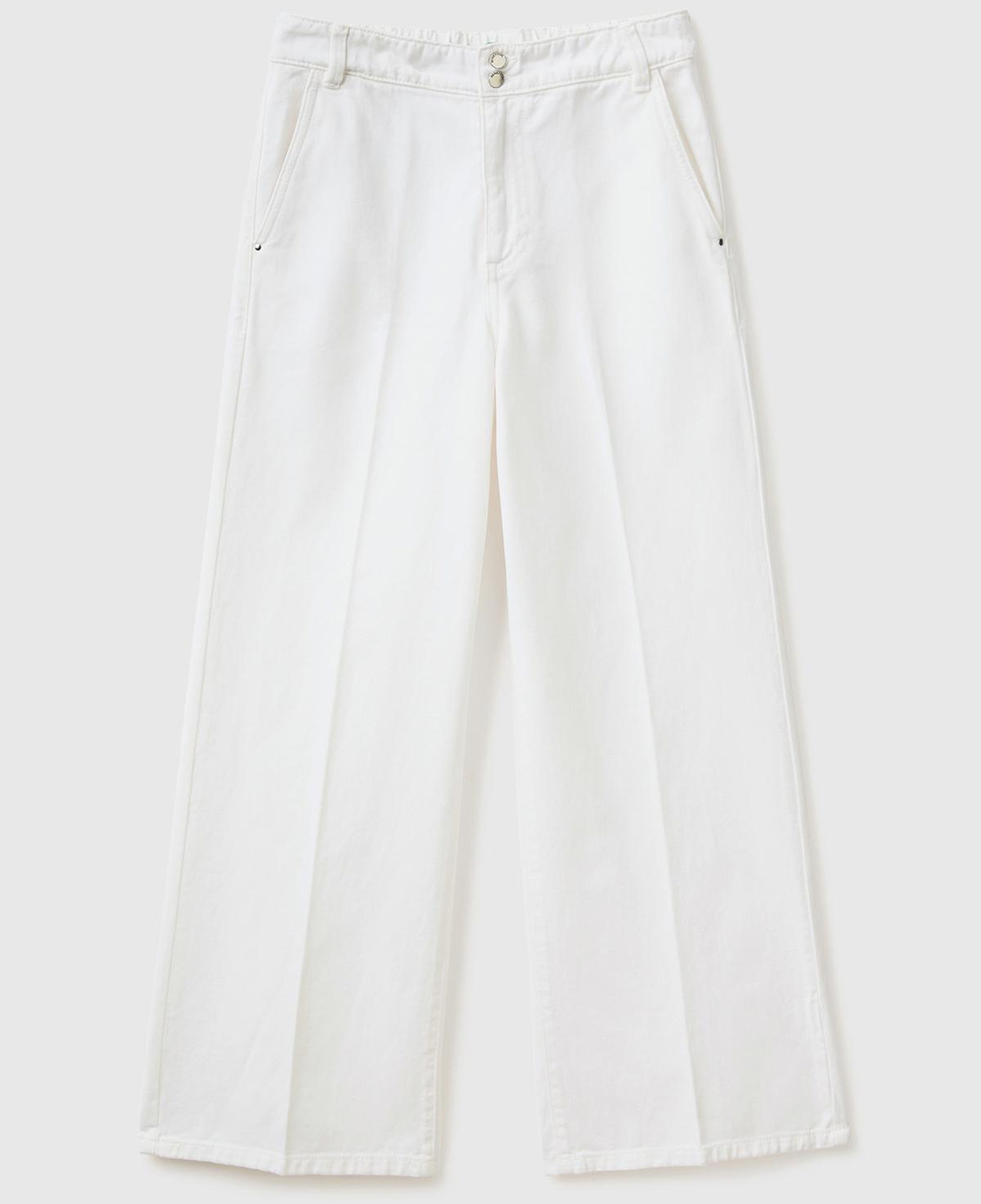 Kadın Beyaz Beli Lastikli Geniş Paça Denim Pantolon