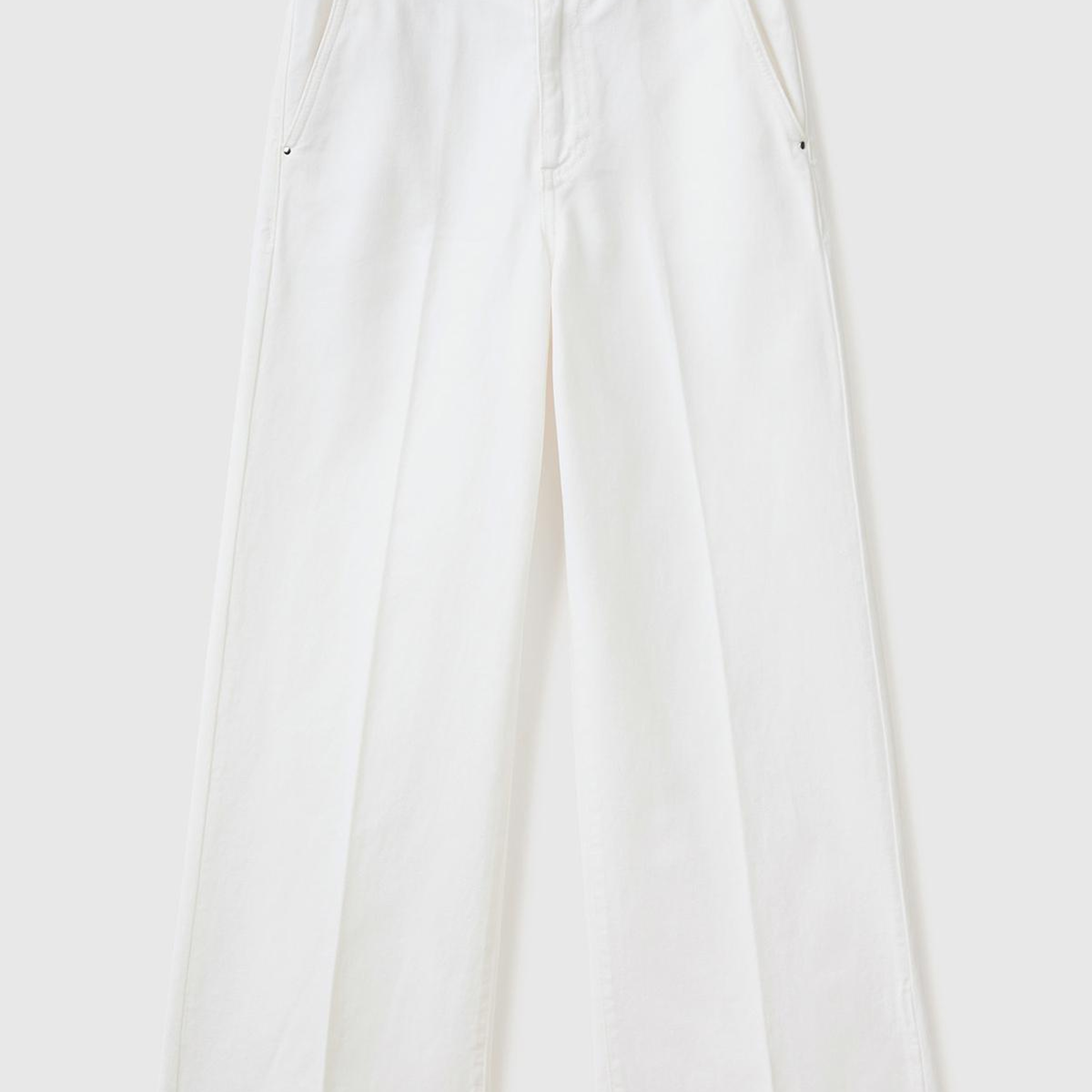 Kadın Beyaz Beli Lastikli Geniş Paça Denim Pantolon