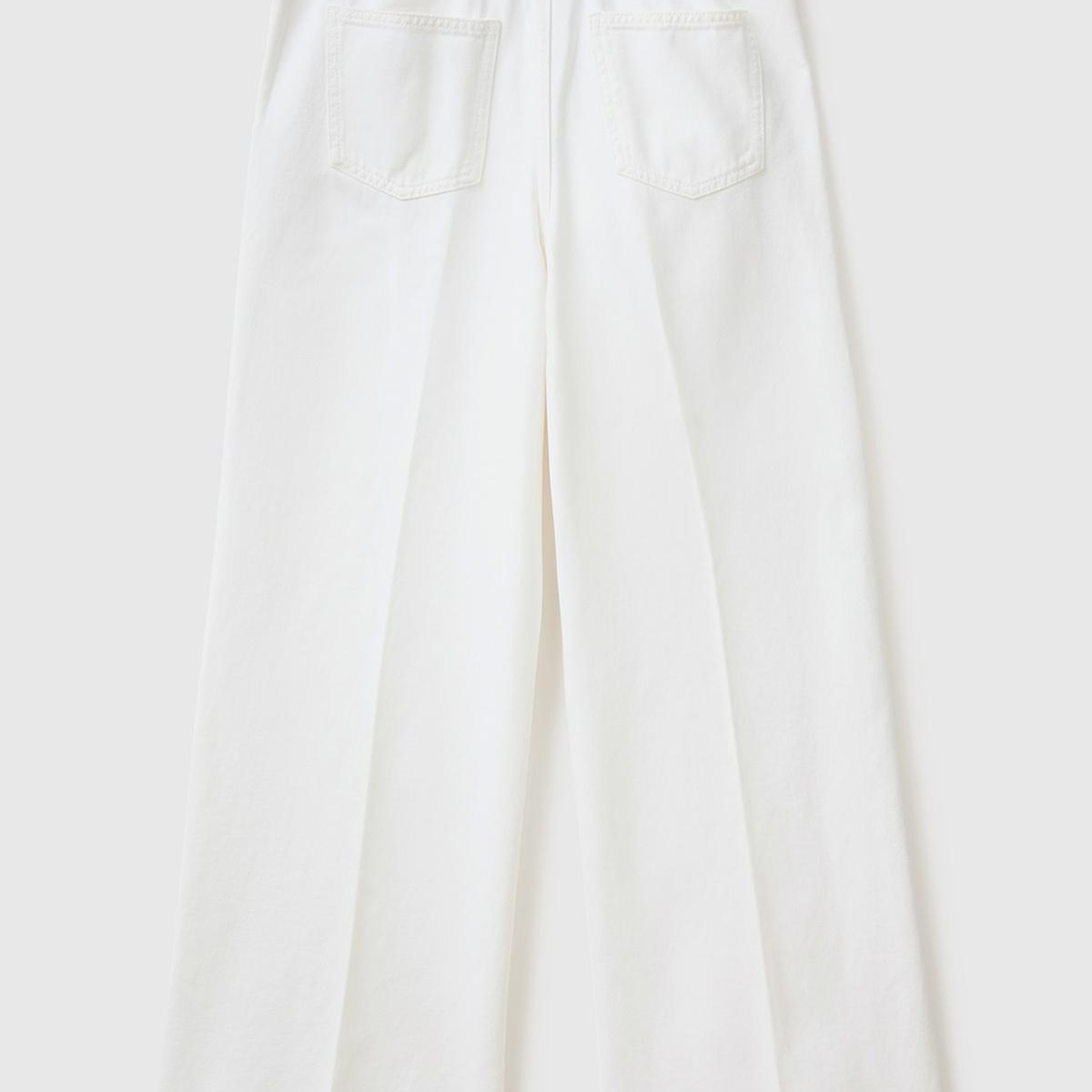 Kadın Beyaz Beli Lastikli Geniş Paça Denim Pantolon