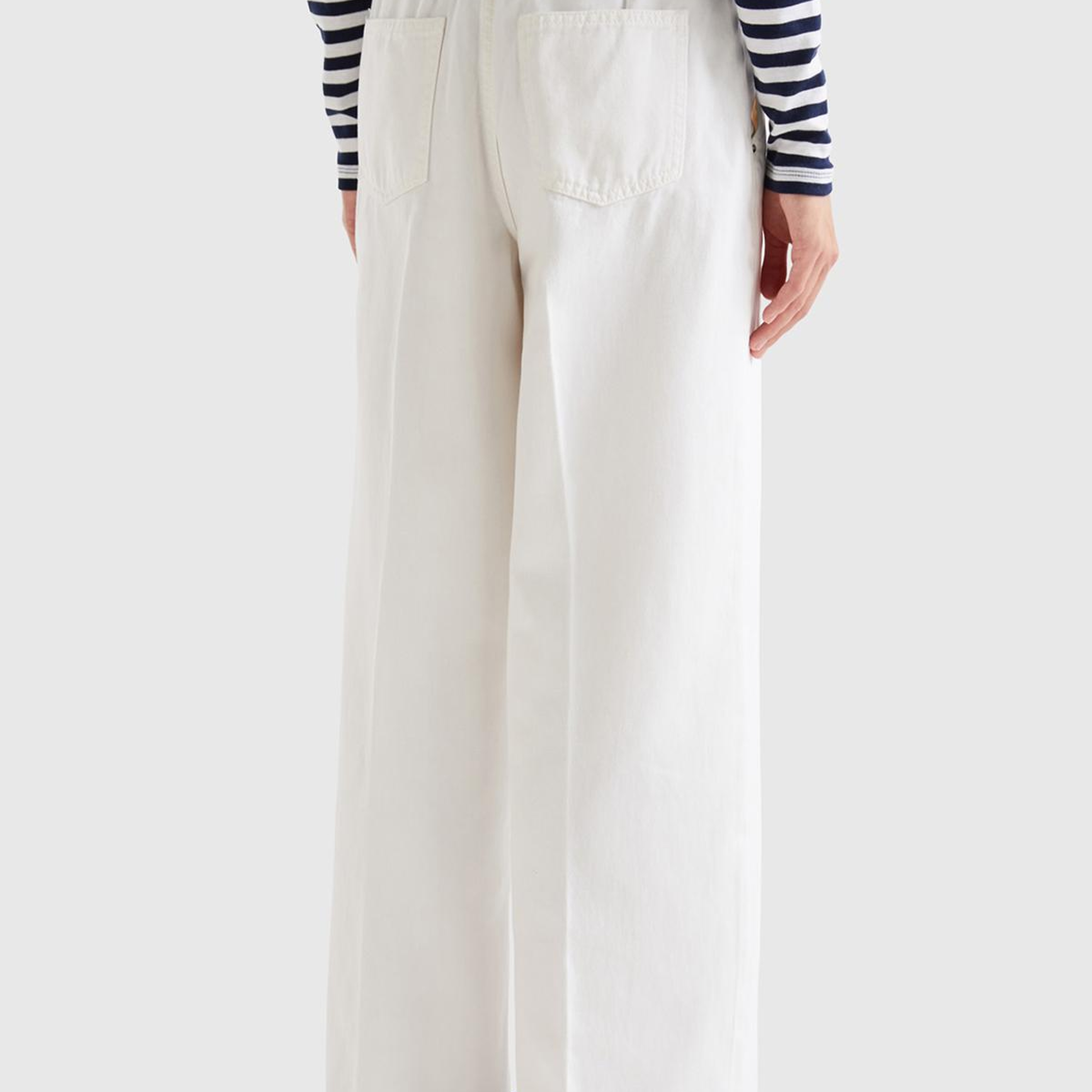 Kadın Beyaz Beli Lastikli Geniş Paça Denim Pantolon