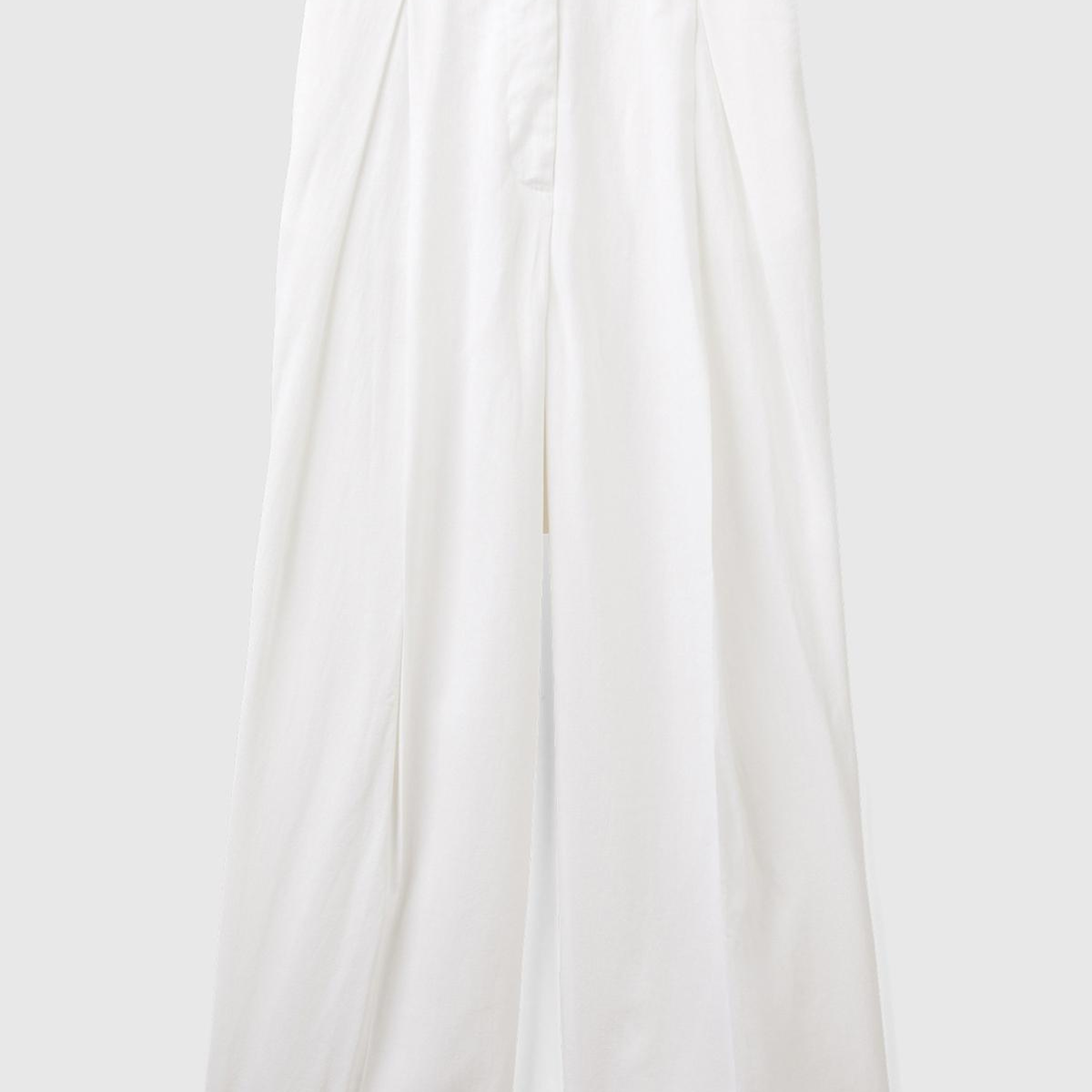 Kadın Beyaz Liyosel ve Keten Karışımlı Önü Pilili Pantolon