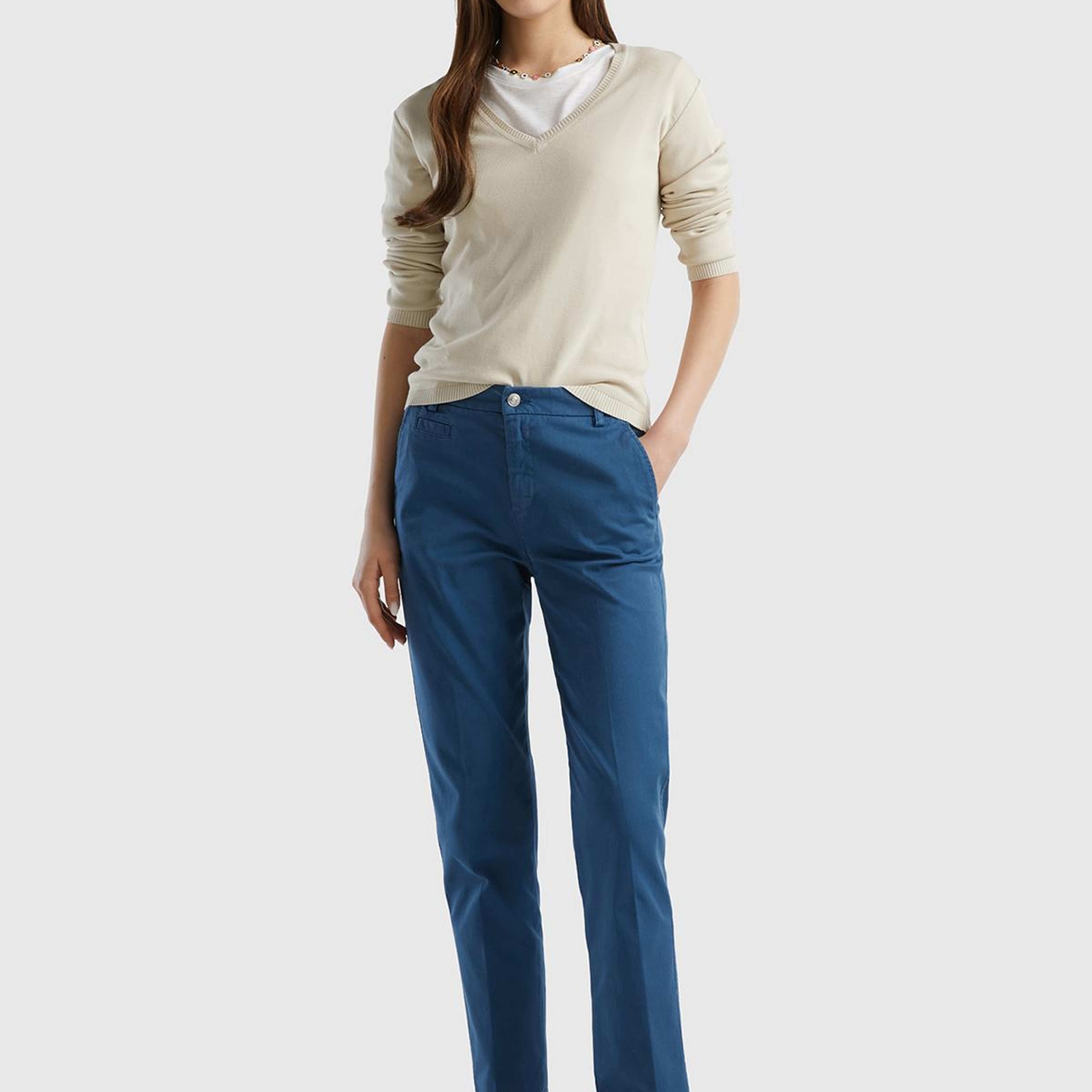 Kadın Gece Mavisi Elastanlı Basic Chino Pantolon