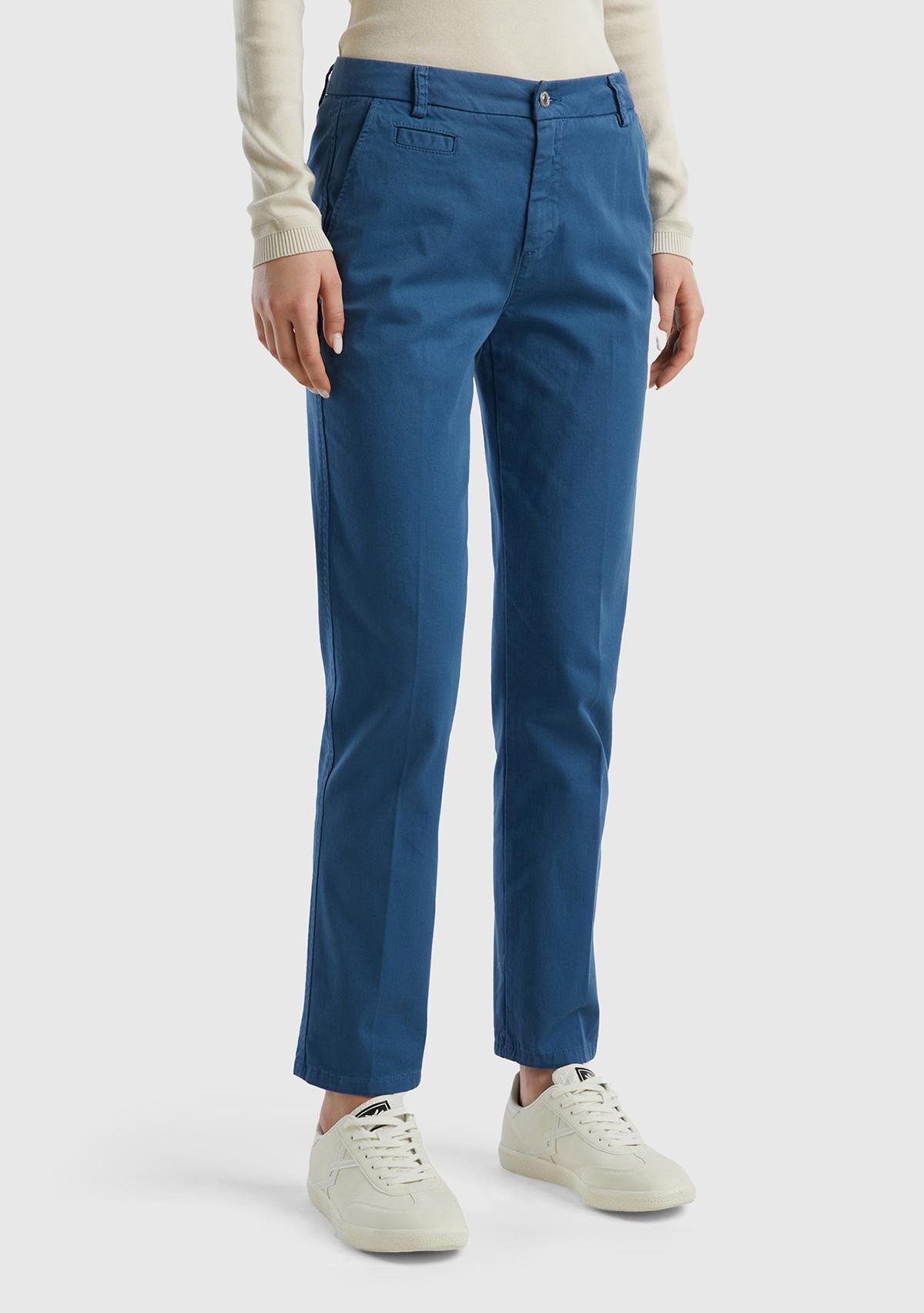 Kadın Gece Mavisi Elastanlı Basic Chino Pantolon