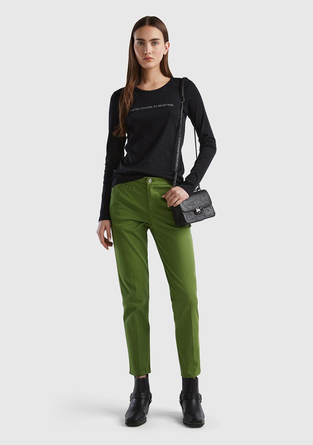 Kadın Soluk Yeşil Elastanlı Basic Chino Pantolon