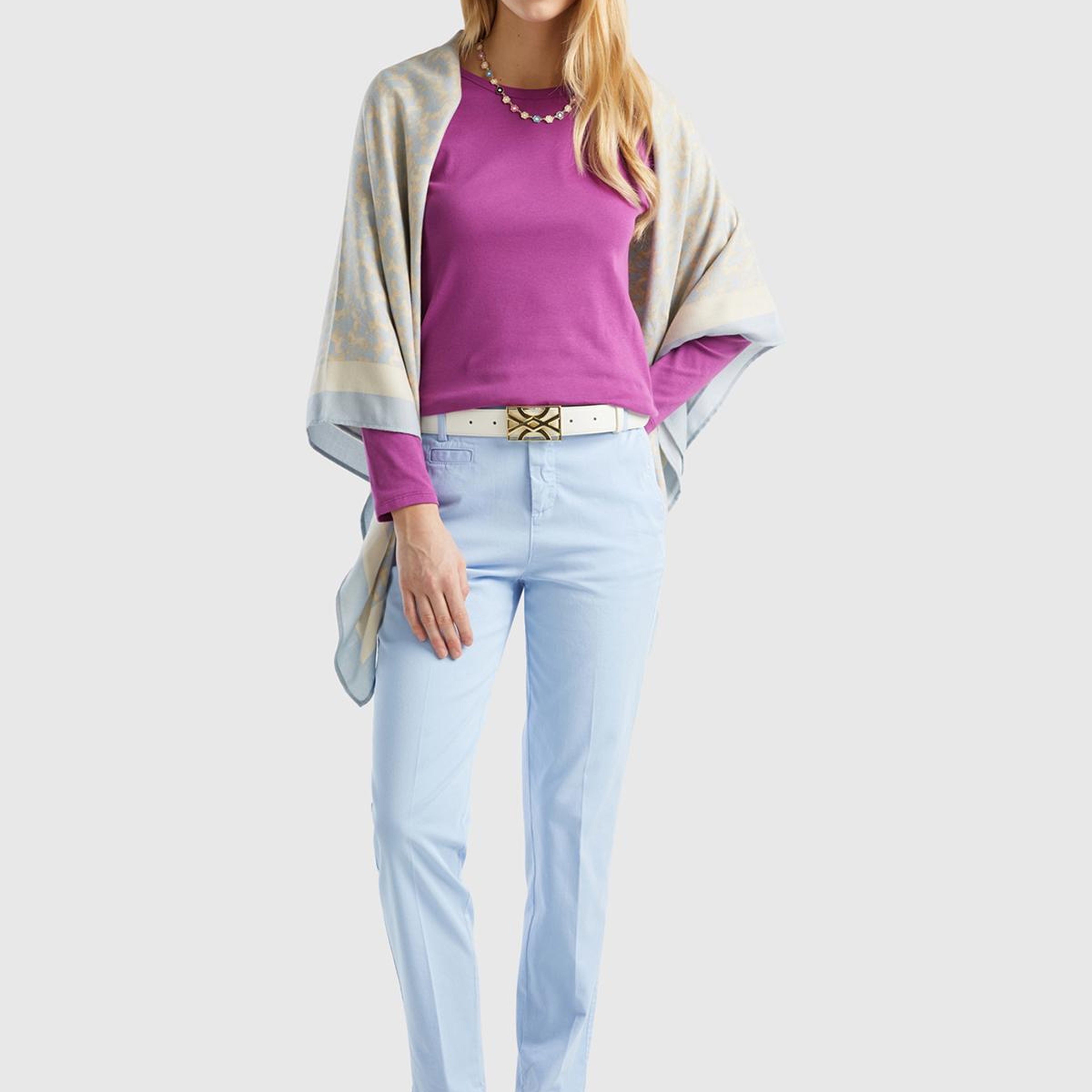 Kadın Açık Mavi Elastanlı Basic Chino Pantolon