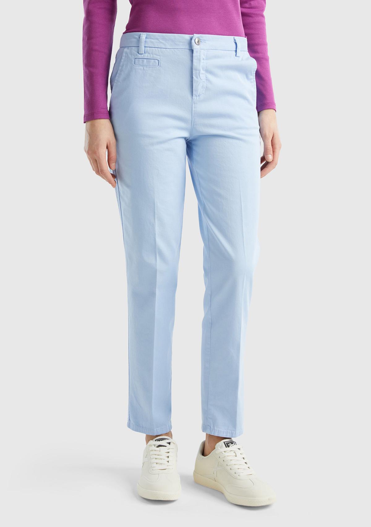 Kadın Açık Mavi Elastanlı Basic Chino Pantolon