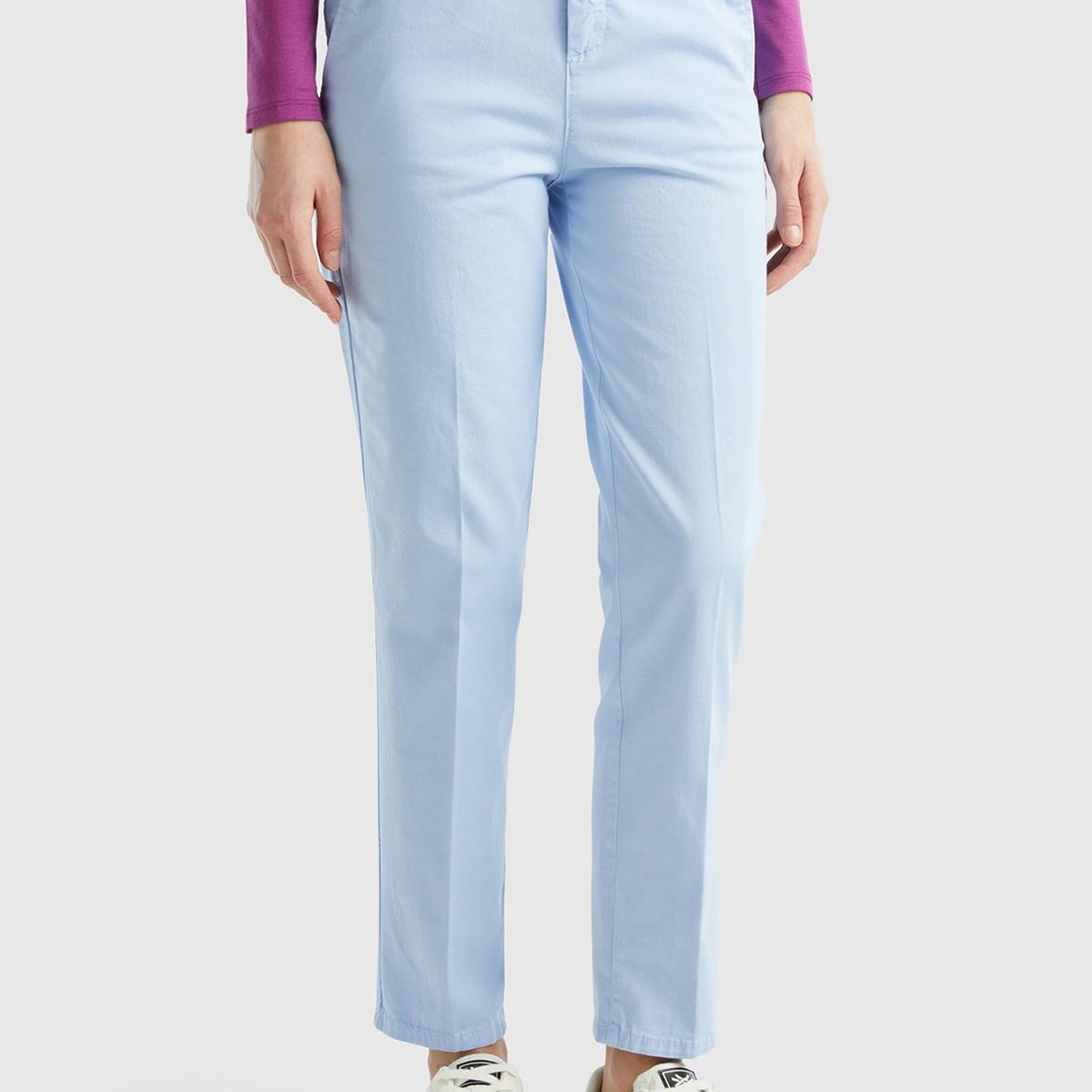 Kadın Açık Mavi Elastanlı Basic Chino Pantolon