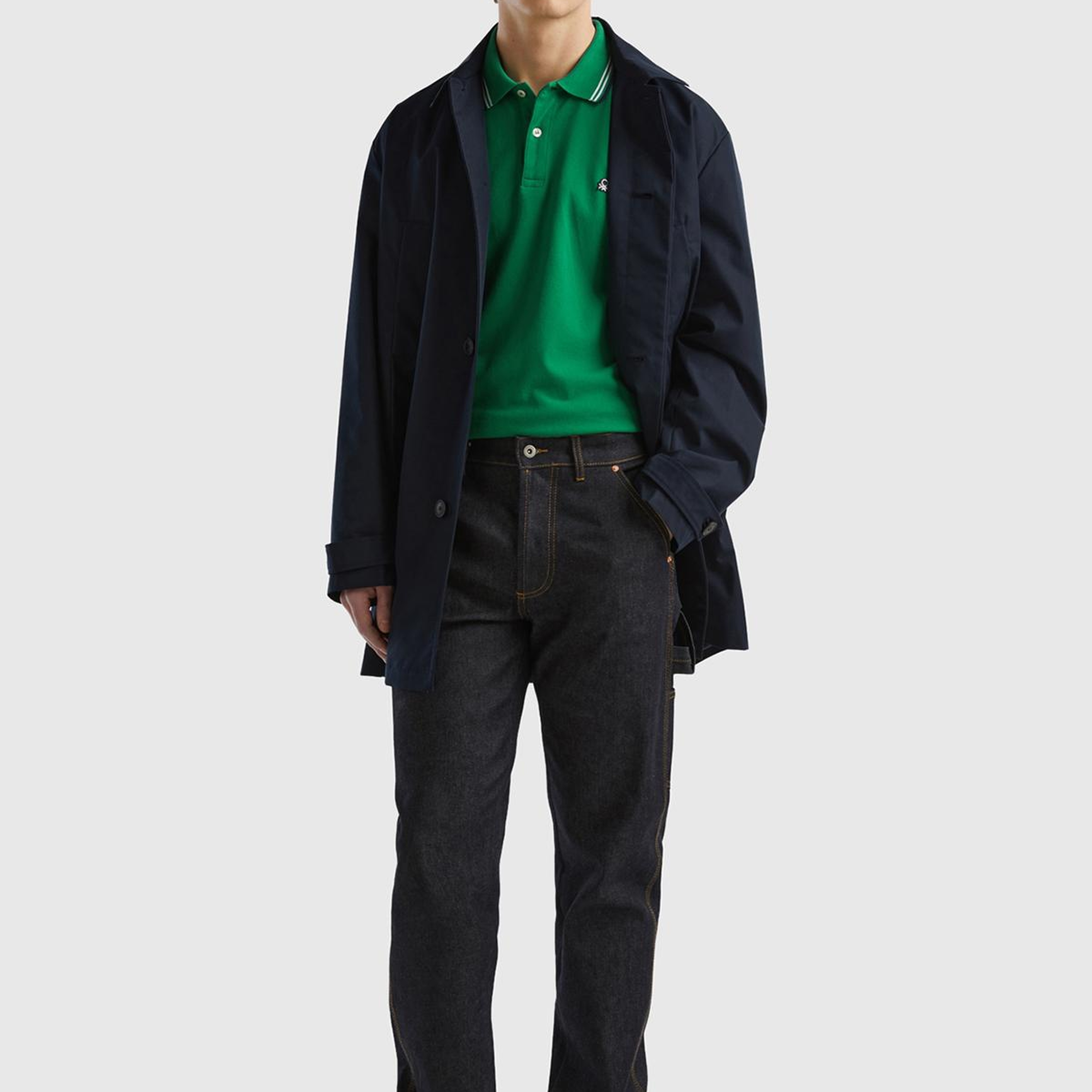 Erkek Lacivert Arkası Logo Detaylı 7 Cepli Denim Kargo Pantolon