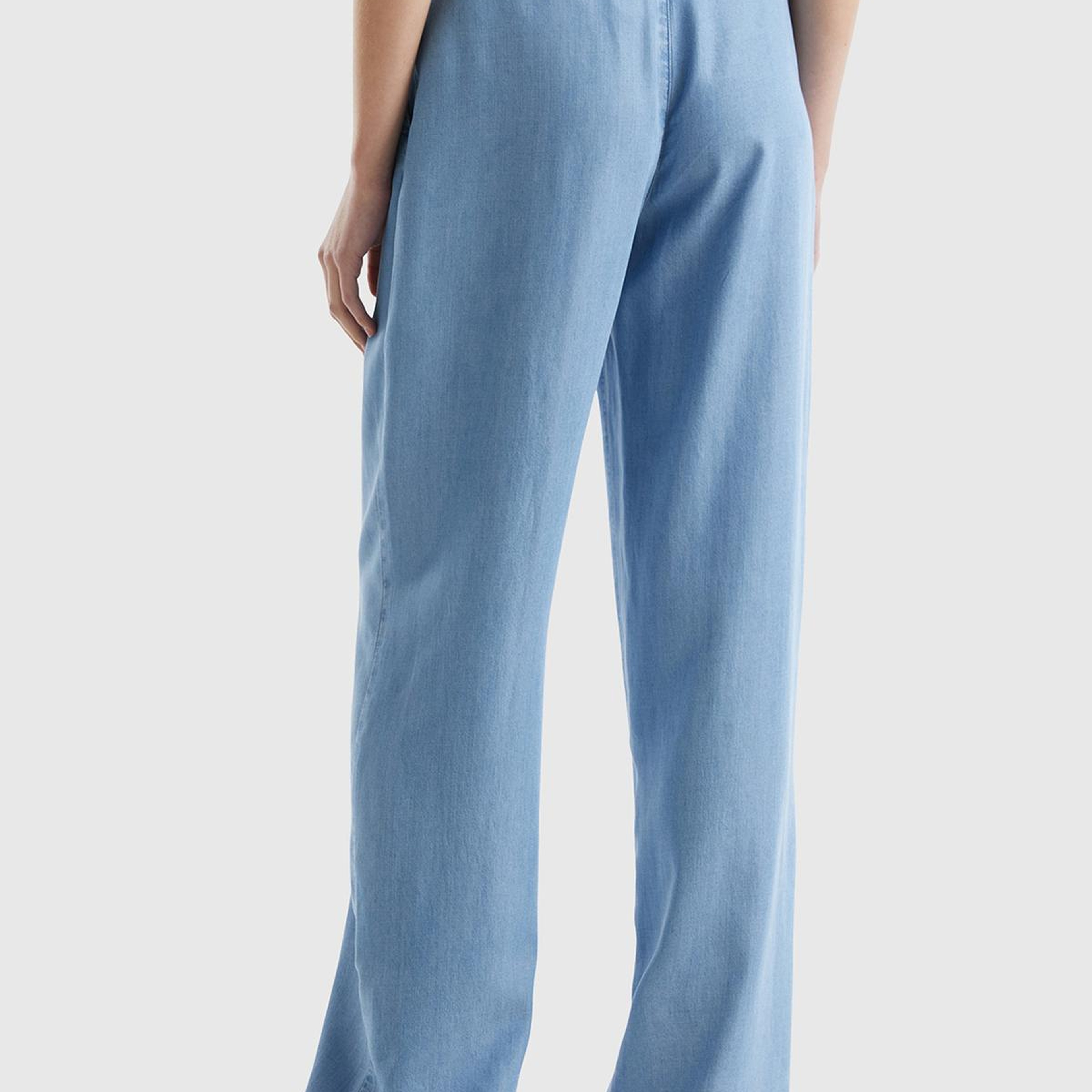 Kadın Mavi %100 Liyosel Kemer Delikli Beli İpli Geniş Paça Pantolon