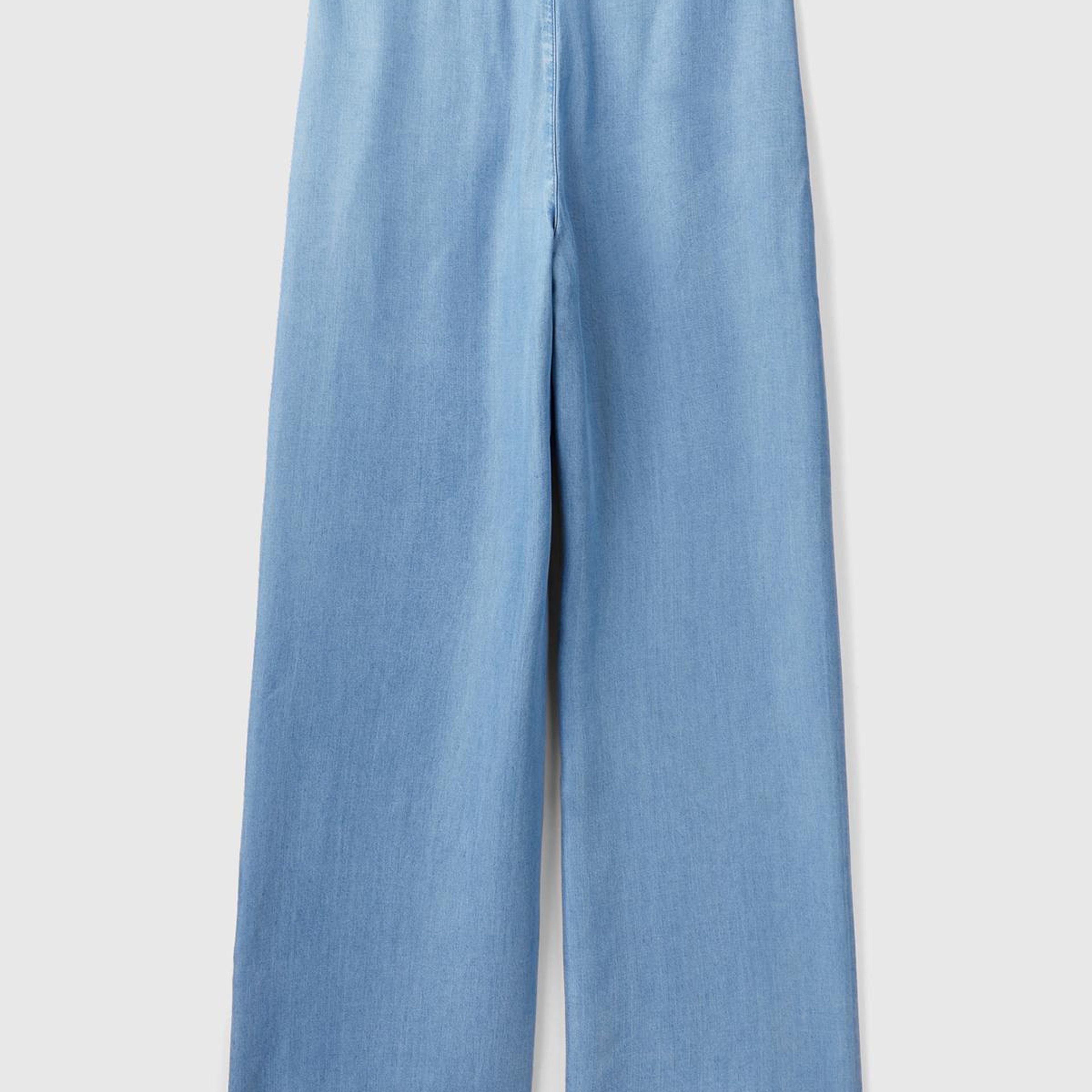 Kadın Mavi %100 Liyosel Kemer Delikli Beli İpli Geniş Paça Pantolon