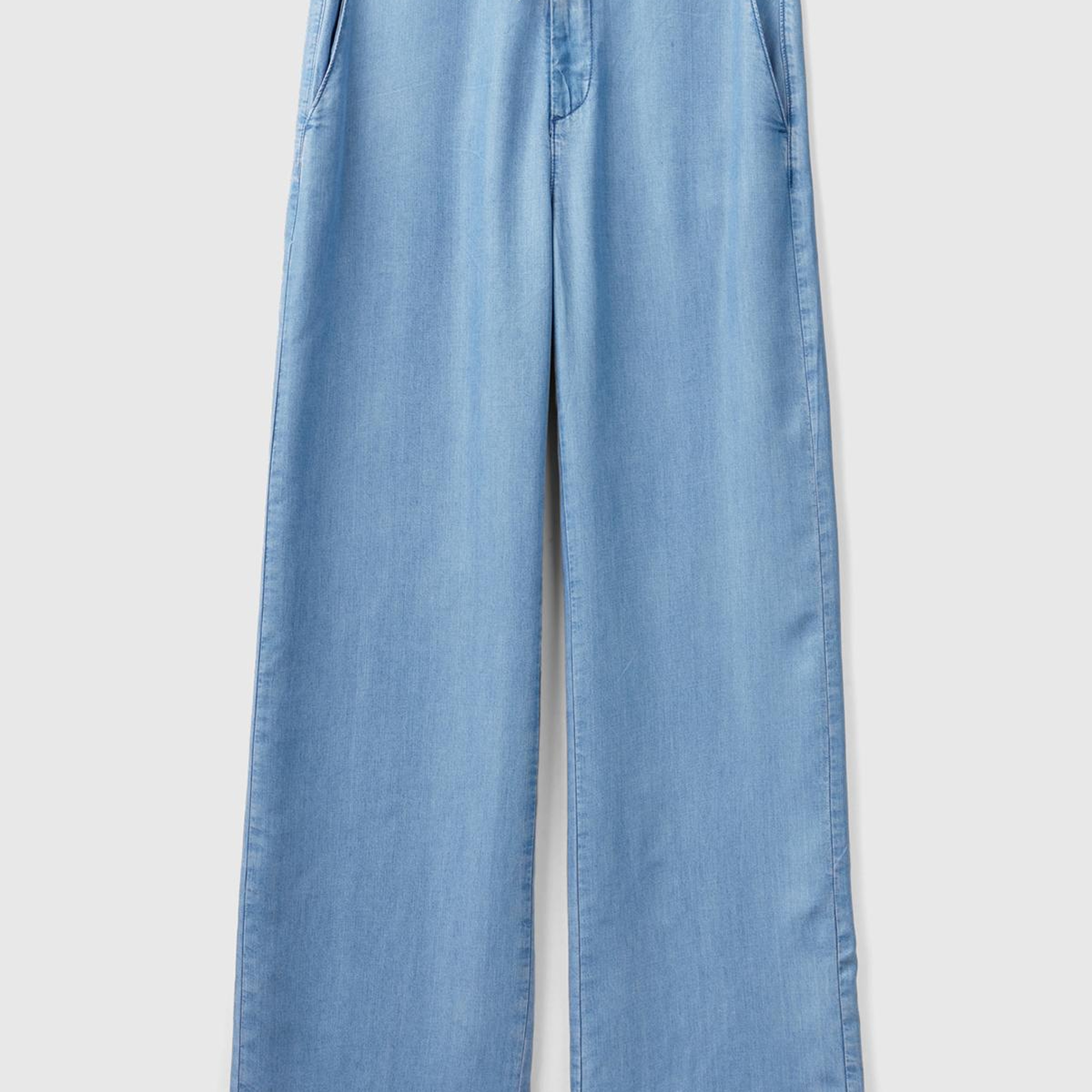 Kadın Mavi %100 Liyosel Kemer Delikli Beli İpli Geniş Paça Pantolon