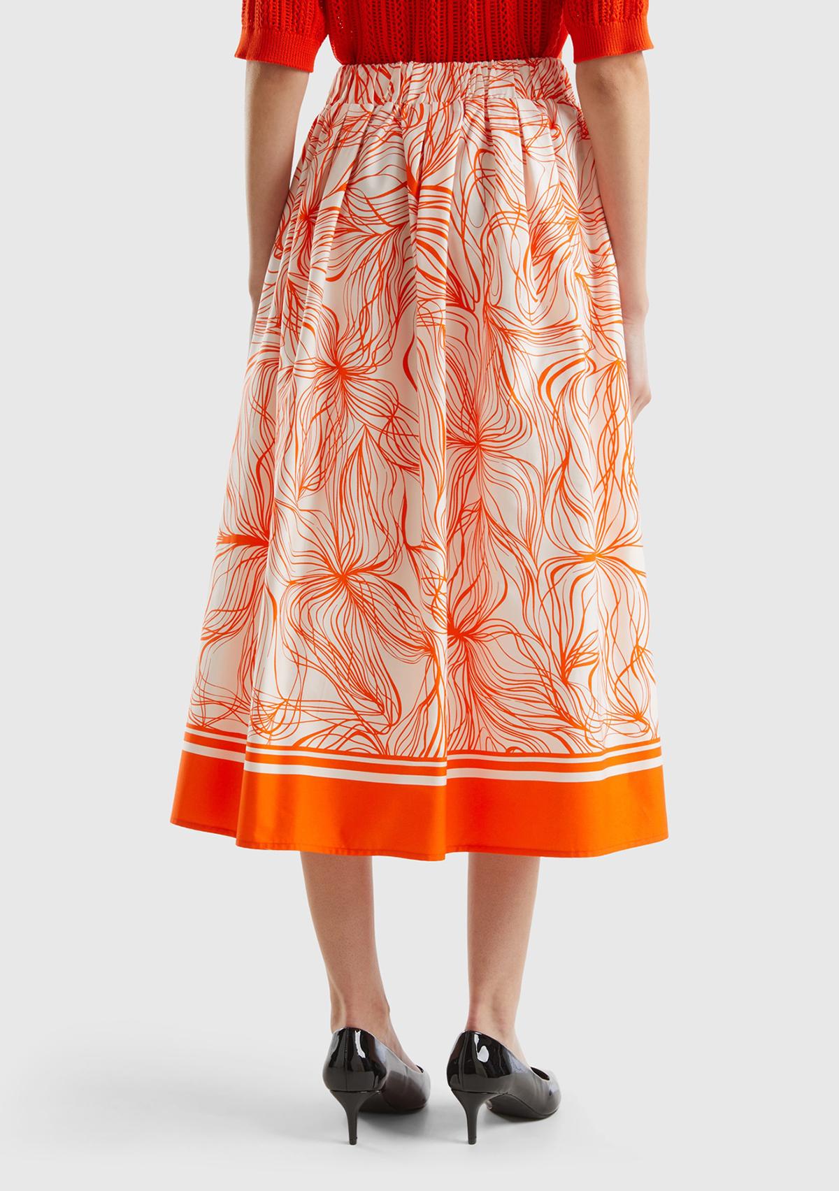 Kadın Turuncu Mix Pamuk Karışımlı Tamamı Desenli Beli Büzgülü Uzun Etek