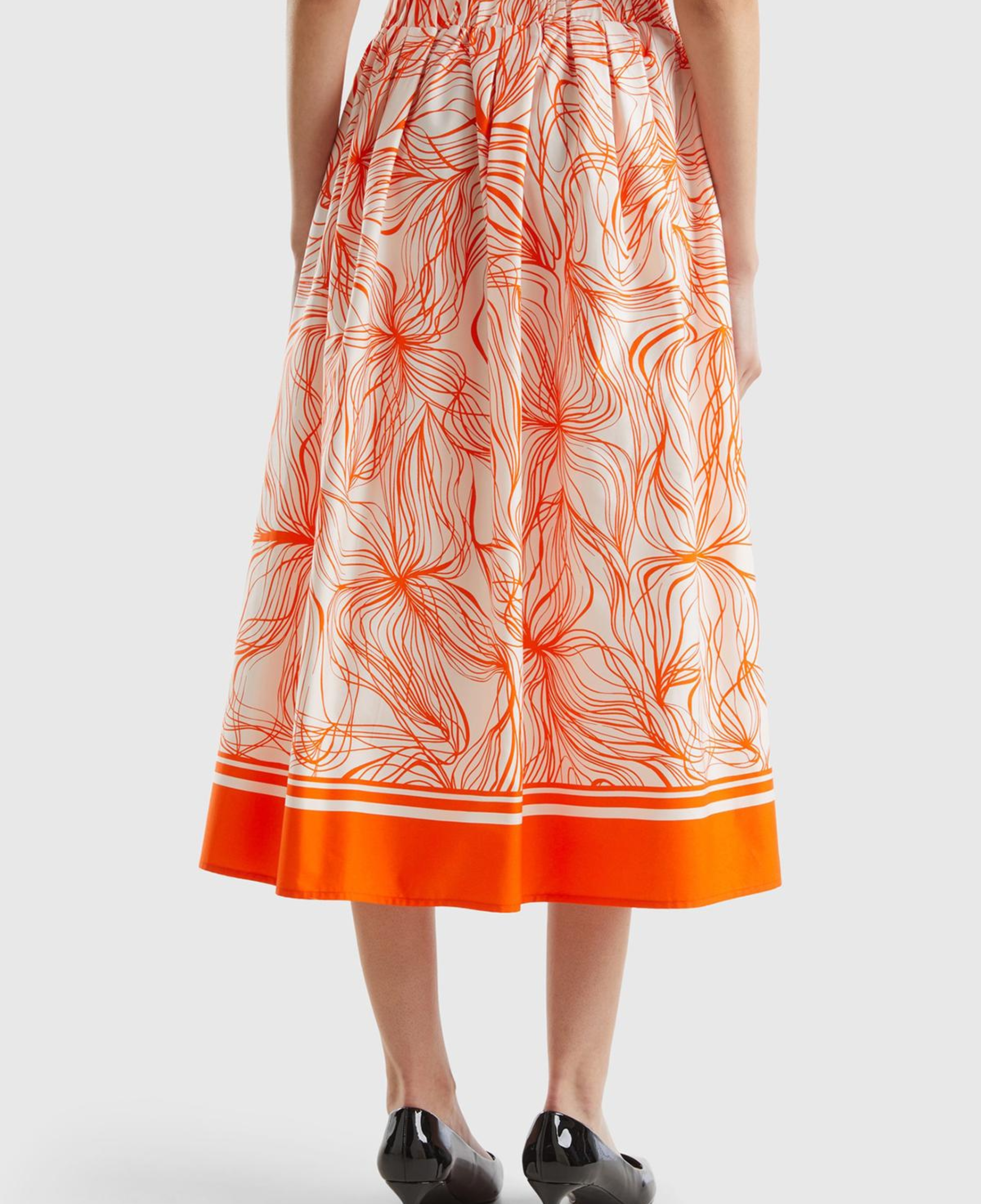 Kadın Turuncu Mix Pamuk Karışımlı Tamamı Desenli Beli Büzgülü Uzun Etek