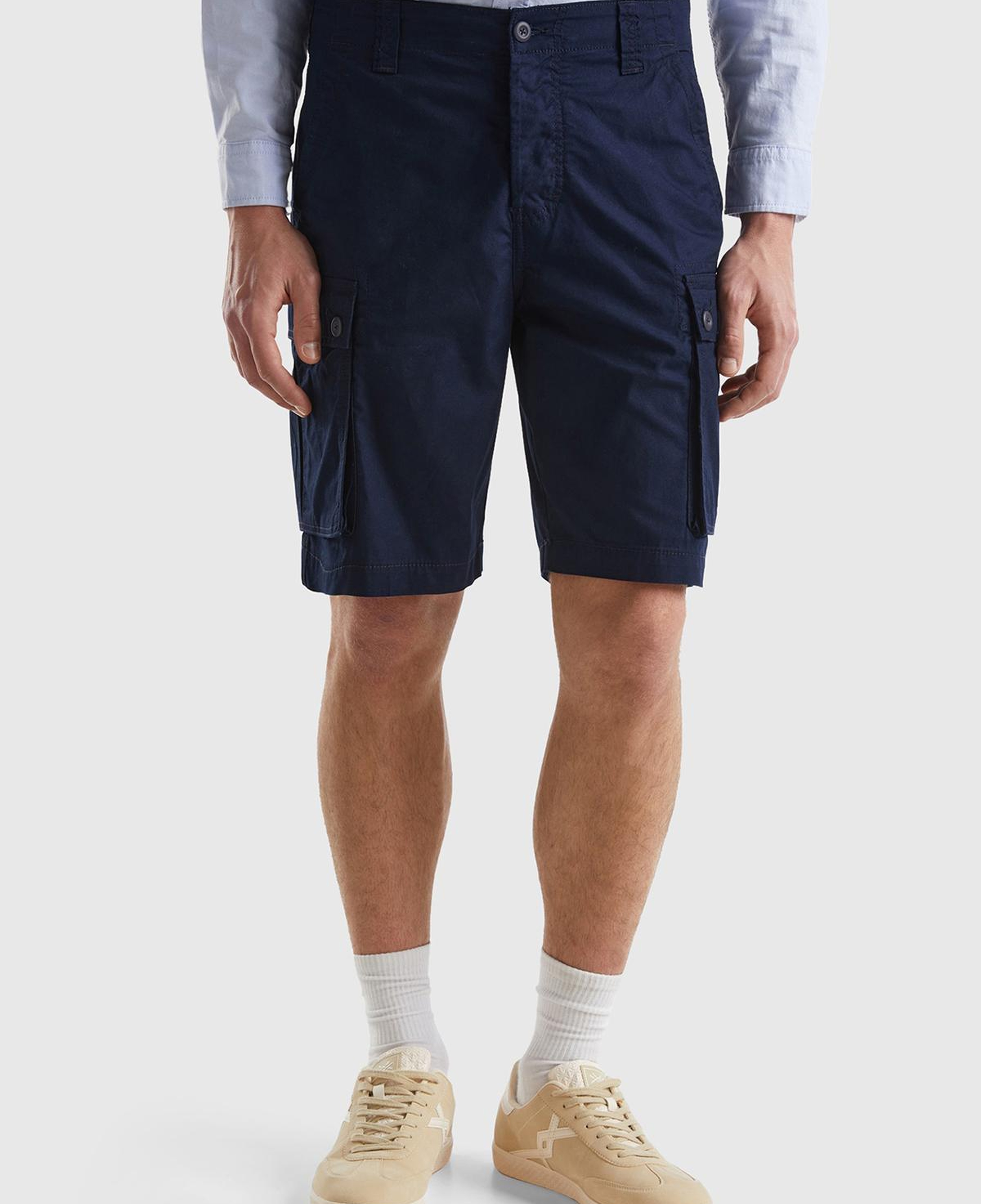 Erkek Koyu Lacivert %100 Pamuk 6 Cepli Kargo Bermuda Şort