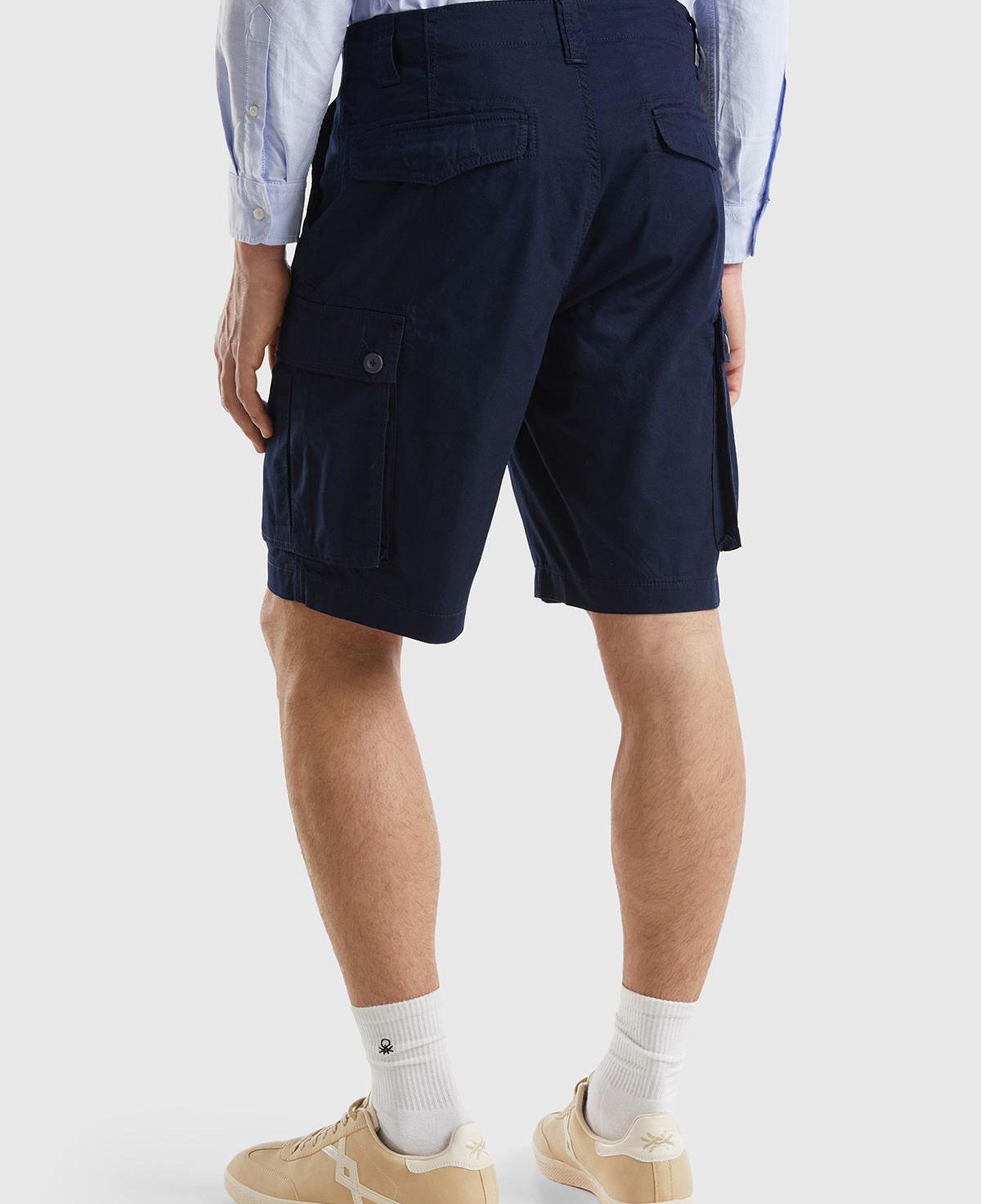 Erkek Koyu Lacivert %100 Pamuk 6 Cepli Kargo Bermuda Şort