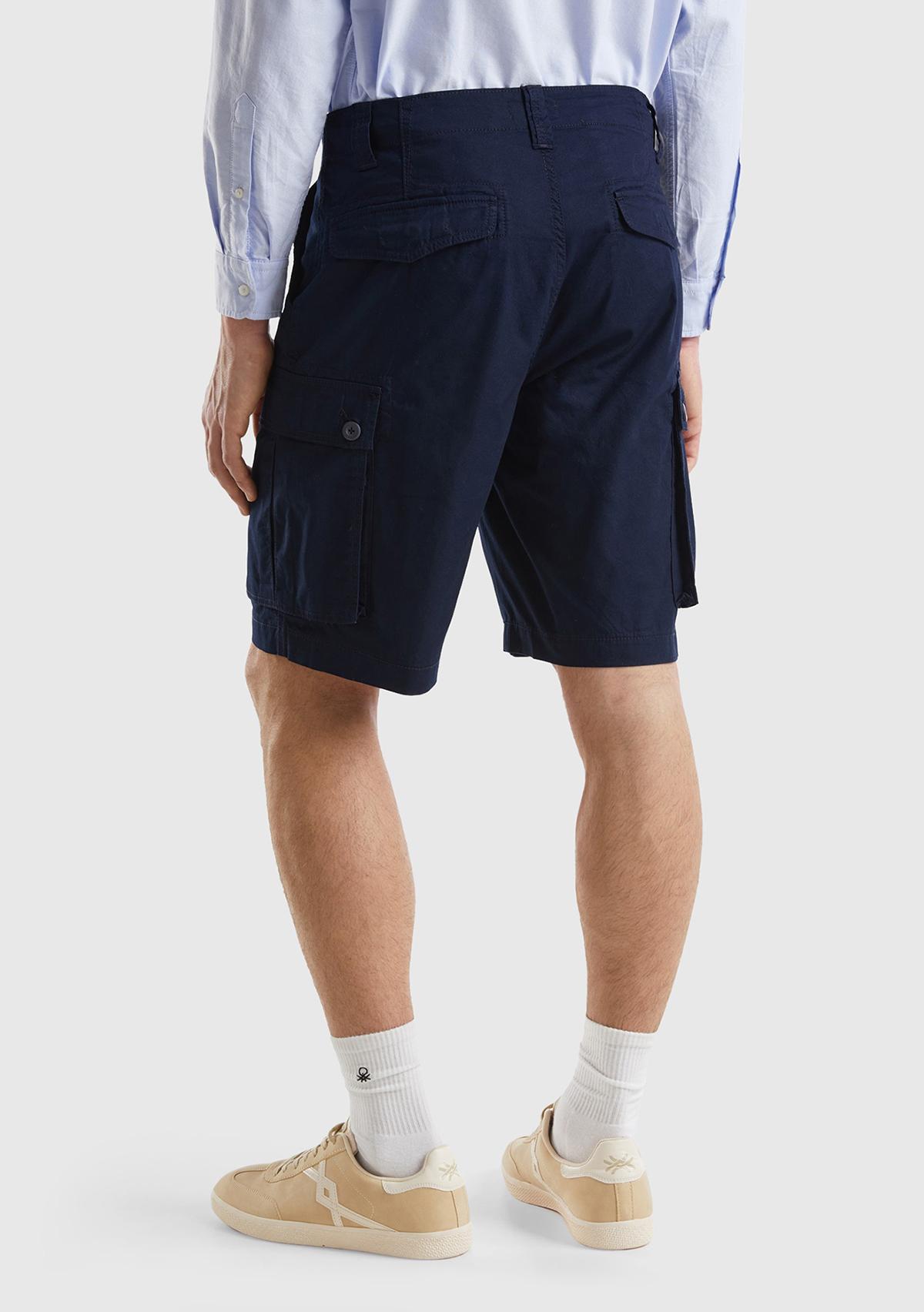 Erkek Koyu Lacivert %100 Pamuk 6 Cepli Kargo Bermuda Şort