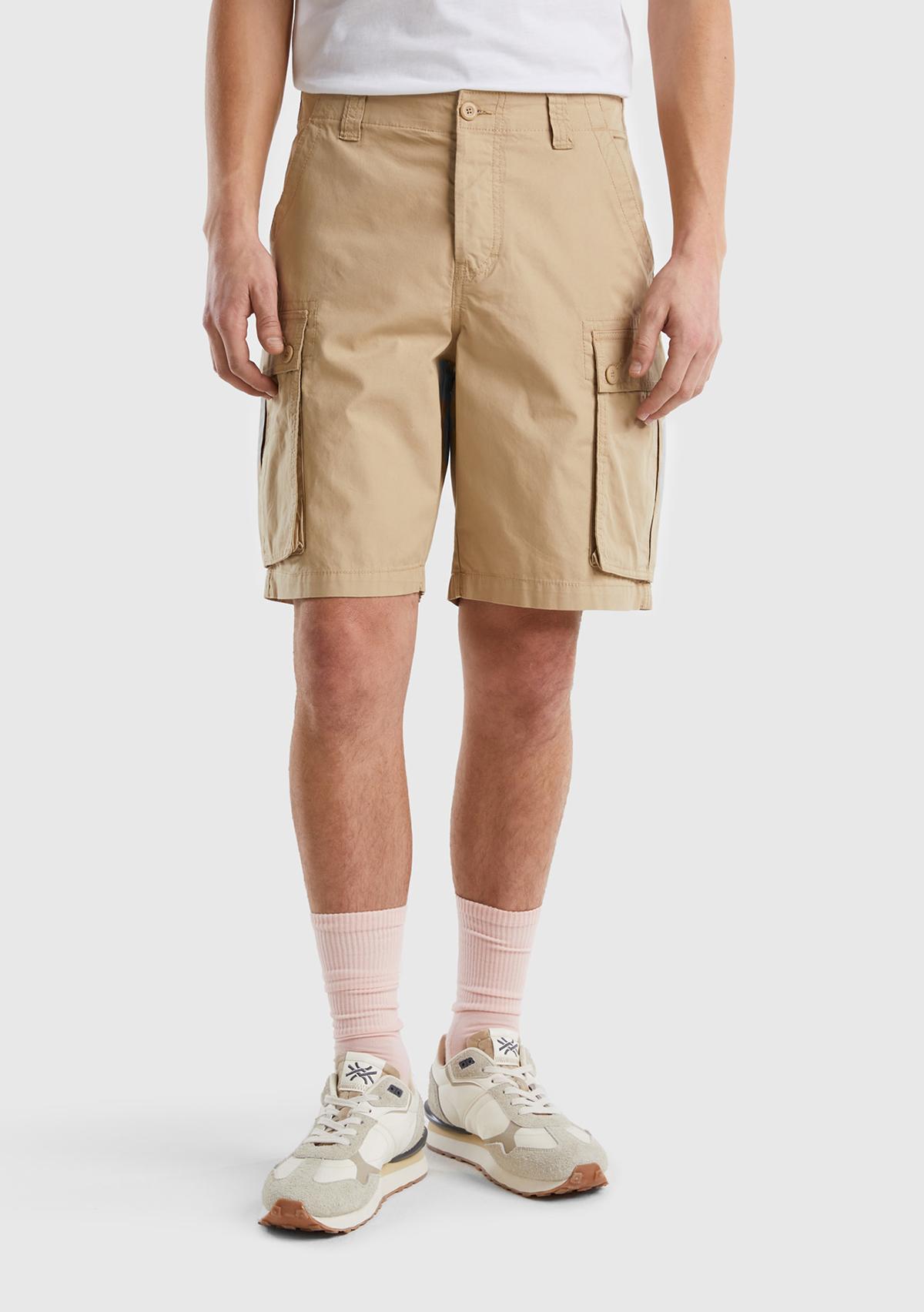 Erkek Bej %100 Pamuk 6 Cepli Kargo Bermuda Şort