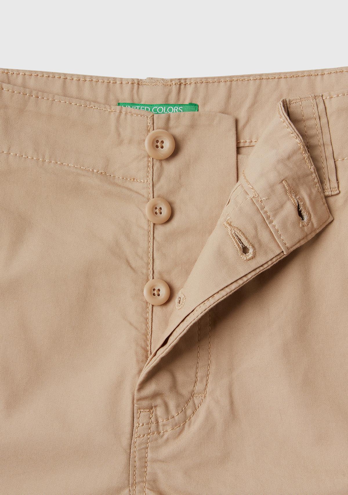 Erkek Bej %100 Pamuk 6 Cepli Kargo Bermuda Şort