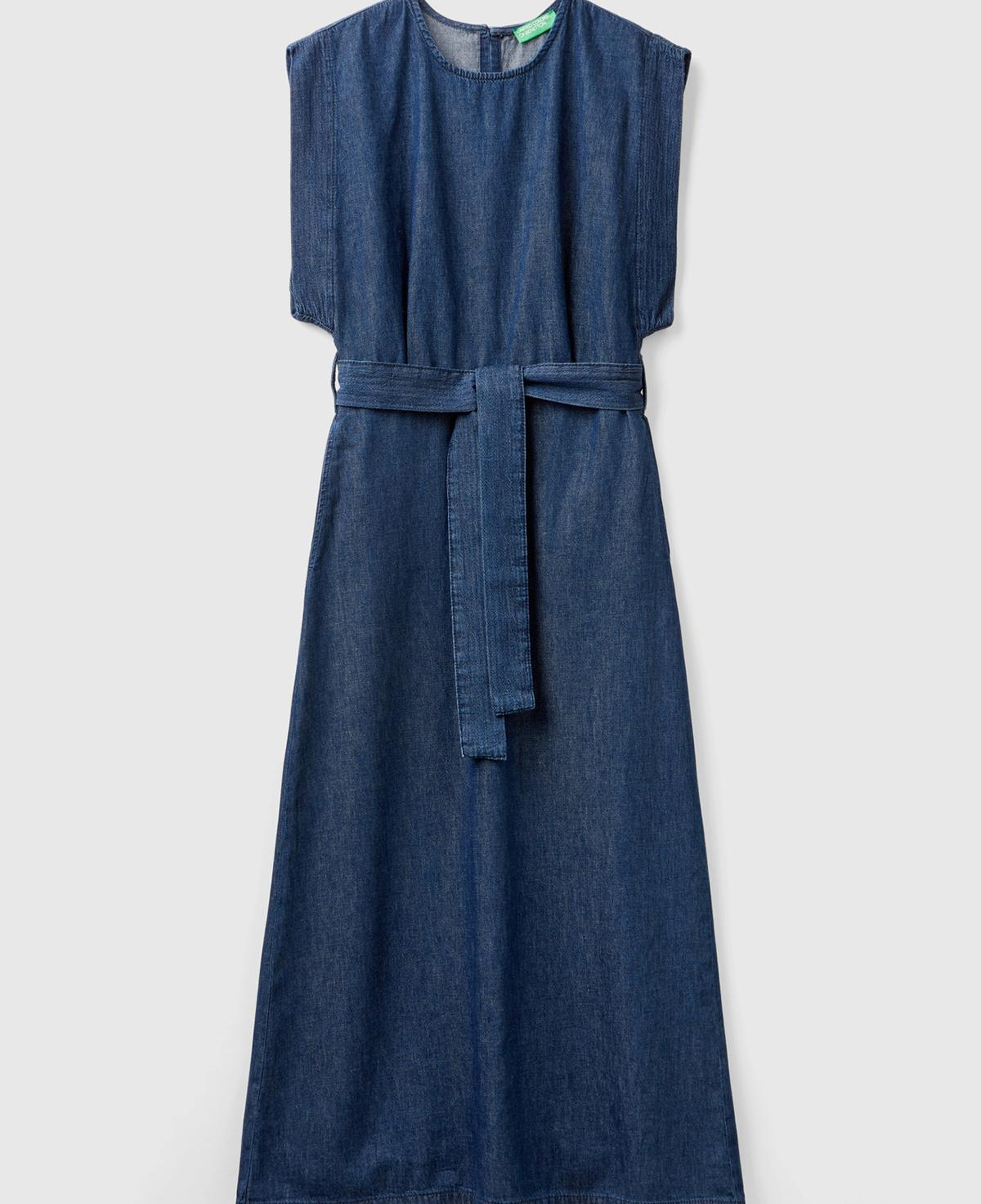 Kadın İndigo %100 Pamuk Beli Bağlamalı Yırtmaçlı Sırt Dekolteli Elbise