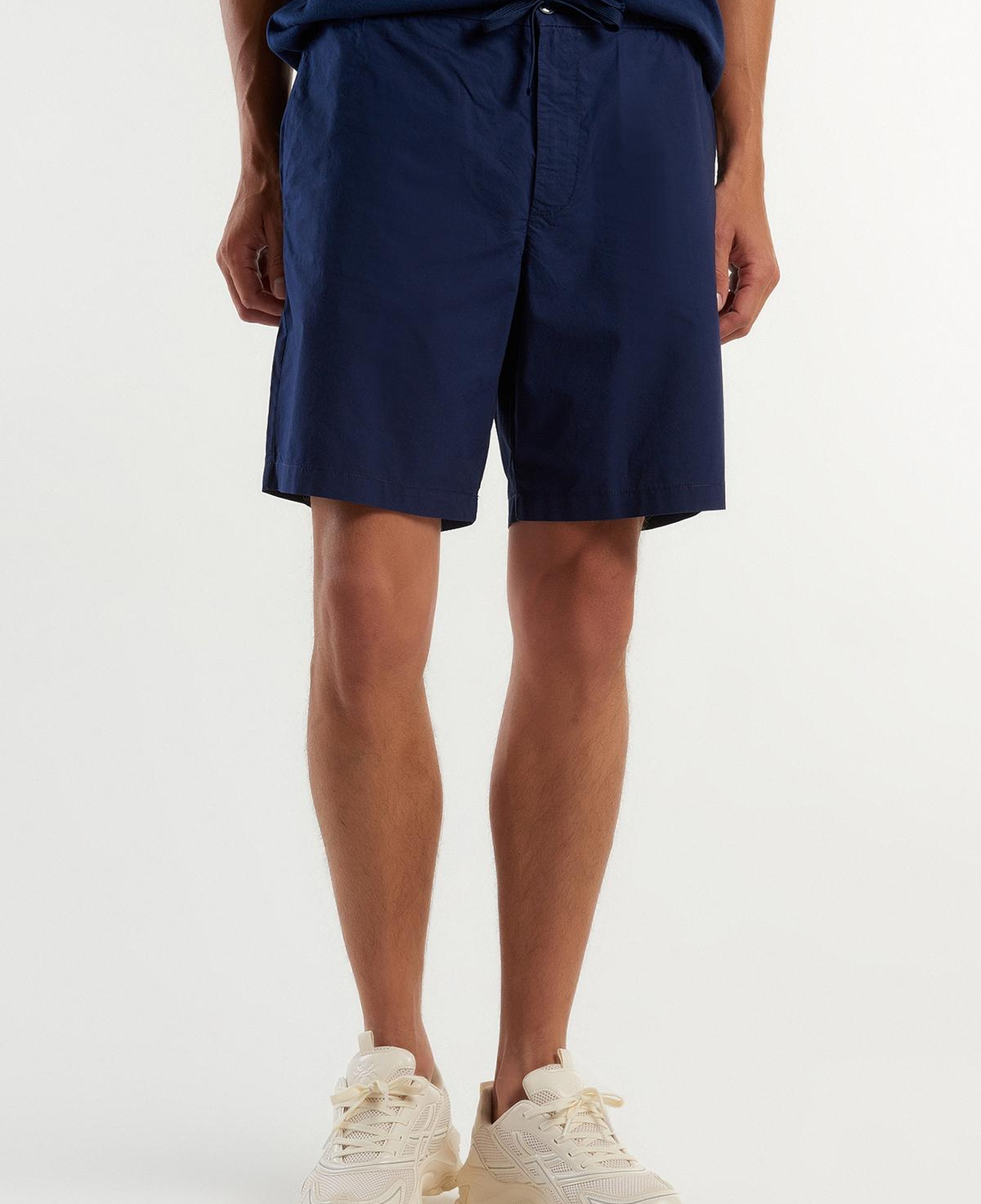 Erkek Koyu Lacivert %100 Pamuk 4 Cepli Beli Büzgülü İpli Kısa Şort