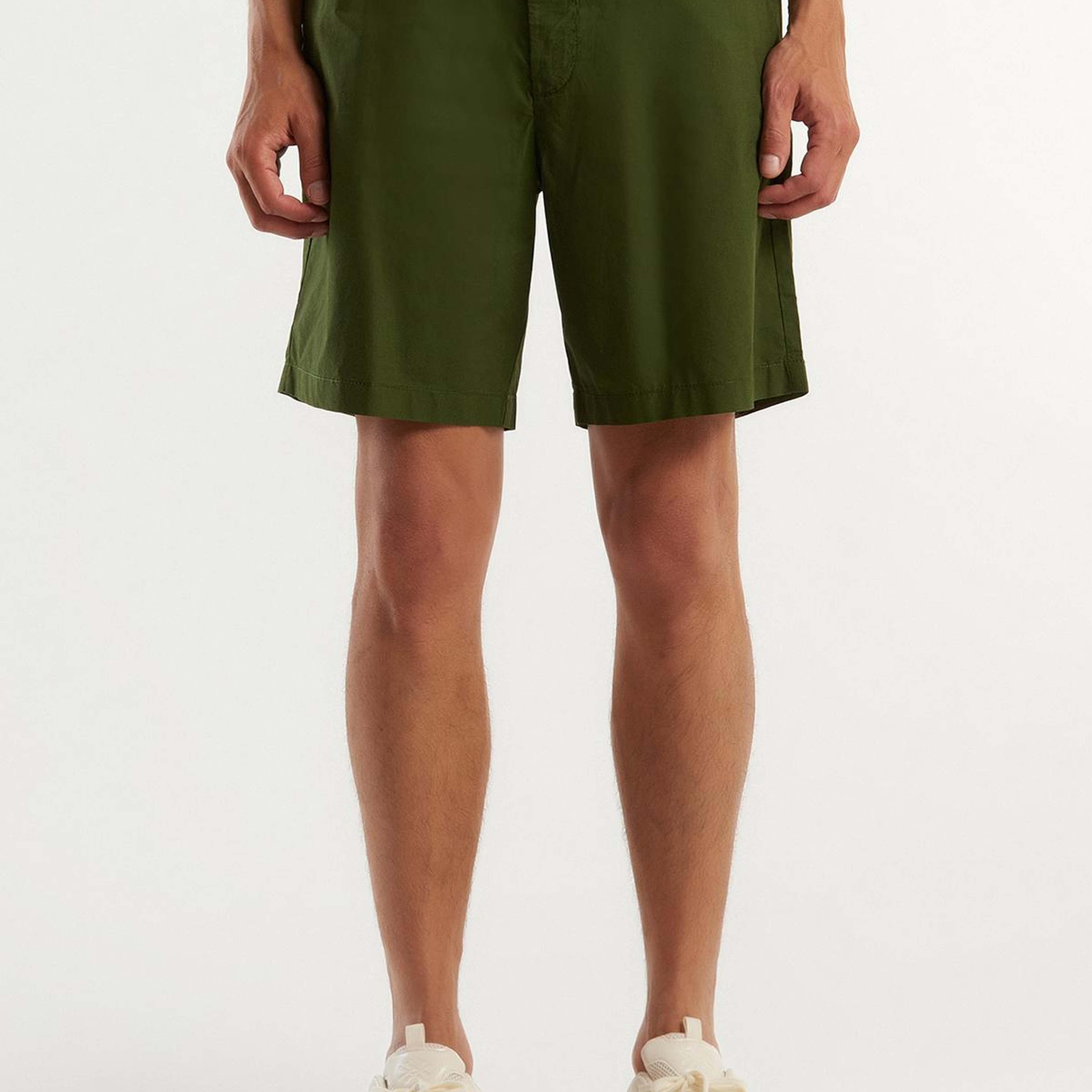 Erkek Koyu Yeşil %100 Pamuk 4 Cepli Beli Büzgülü İpli Kısa Şort