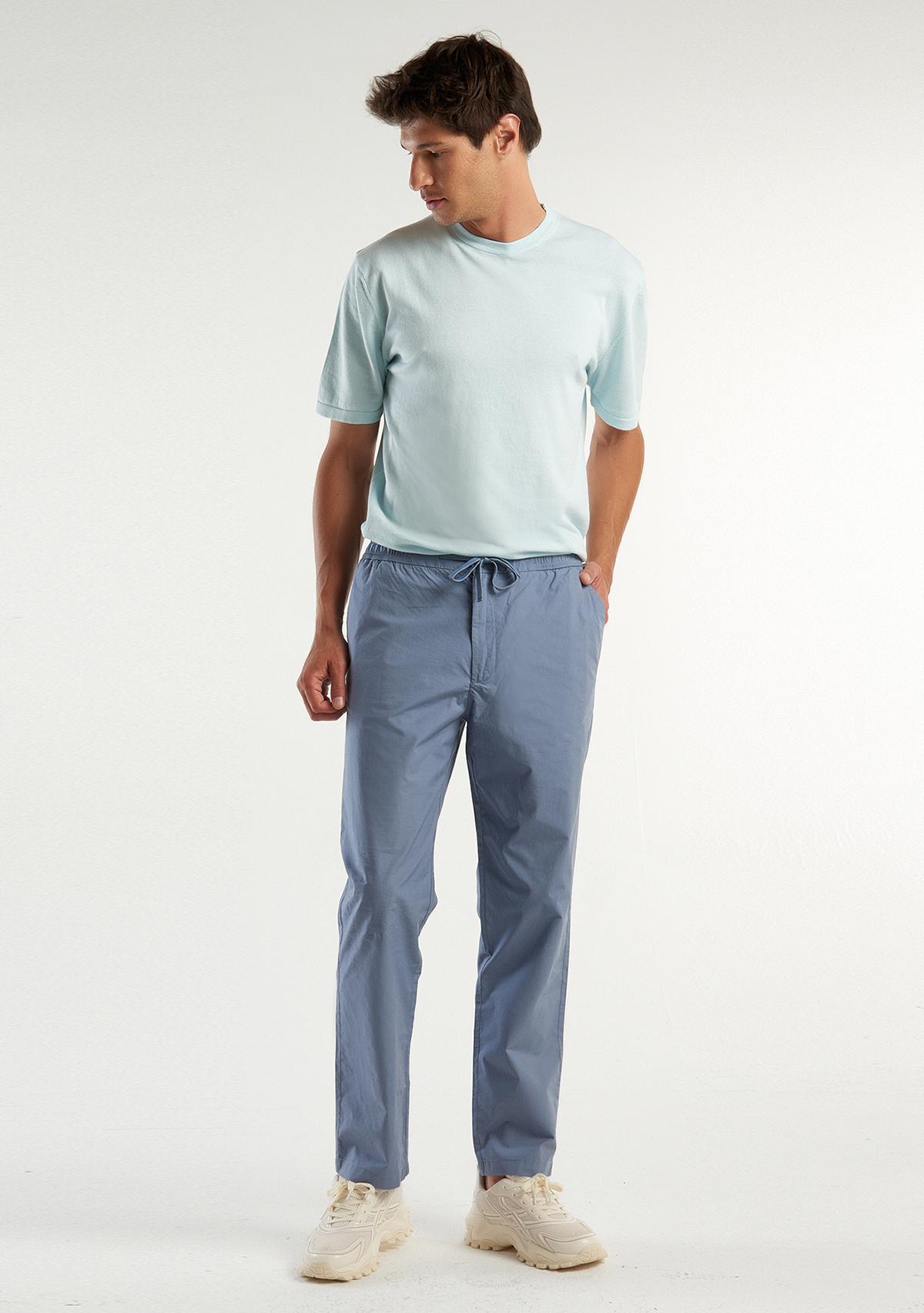 Erkek Gri %100 Pamuk 4 Cepli Beli Büzgülü İpli Pantolon