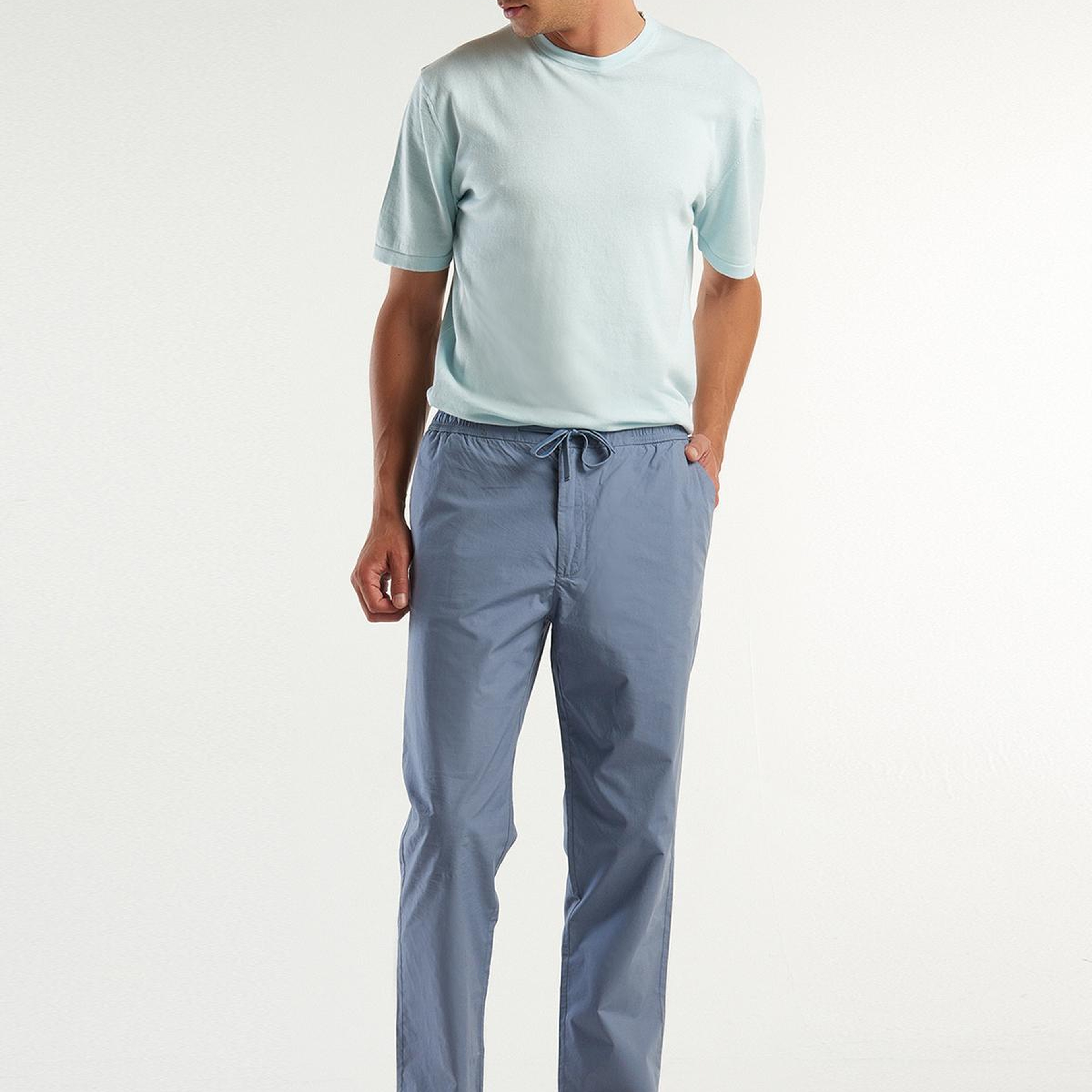 Erkek Gri %100 Pamuk 4 Cepli Beli Büzgülü İpli Pantolon