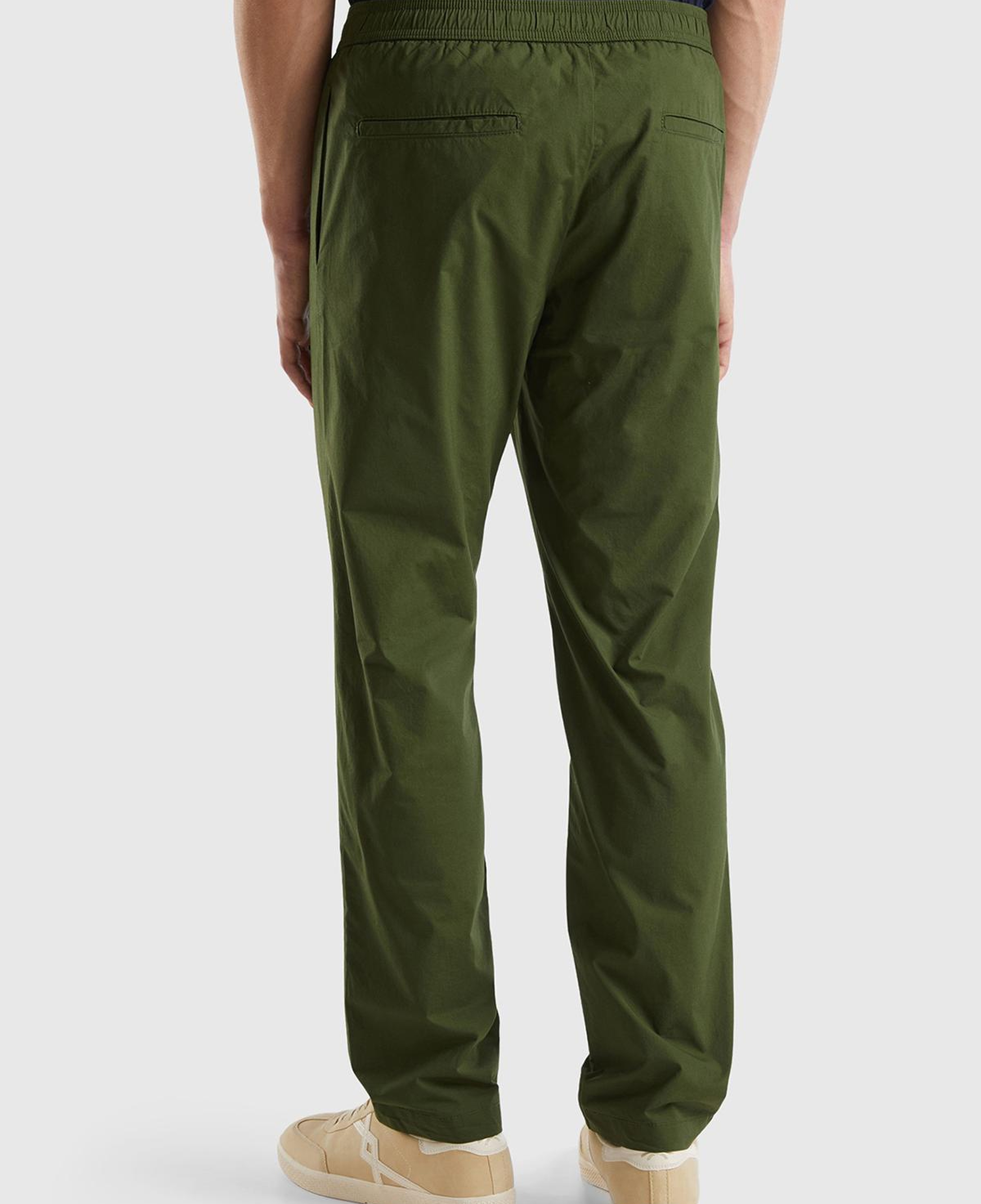 Erkek Koyu Yeşil %100 Pamuk 4 Cepli Beli Büzgülü İpli Pantolon