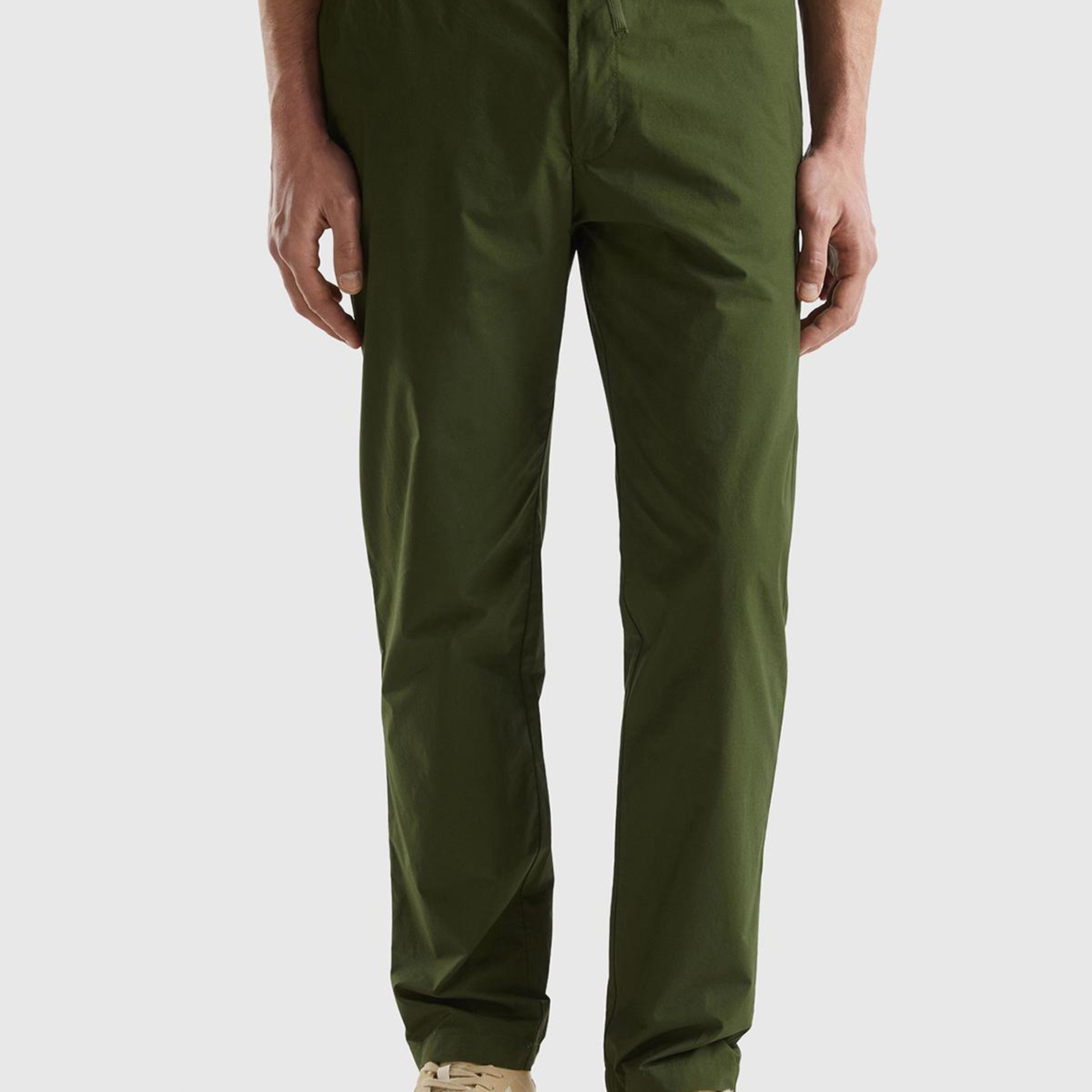 Erkek Koyu Yeşil %100 Pamuk 4 Cepli Beli Büzgülü İpli Pantolon