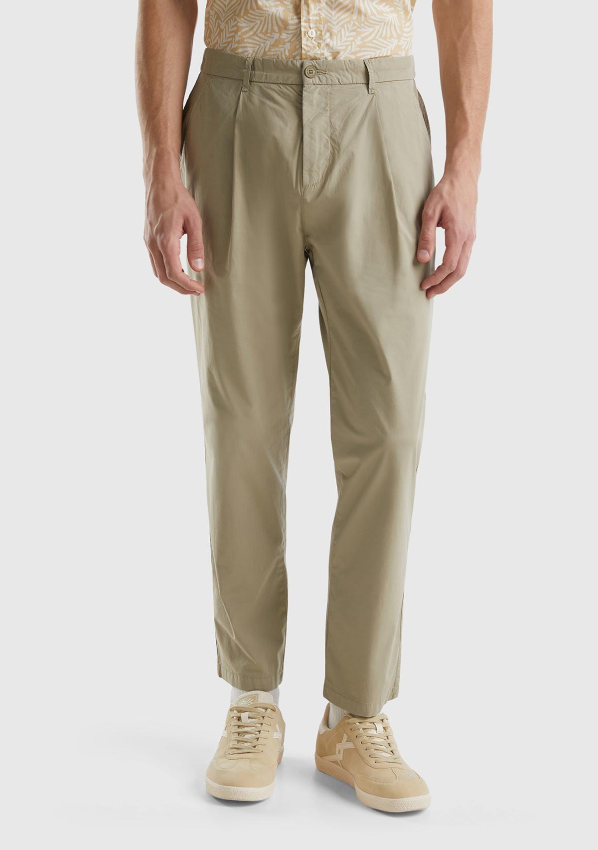 Erkek Haki Pamuk Karışımlı 4 Cepli Chino Pantolon