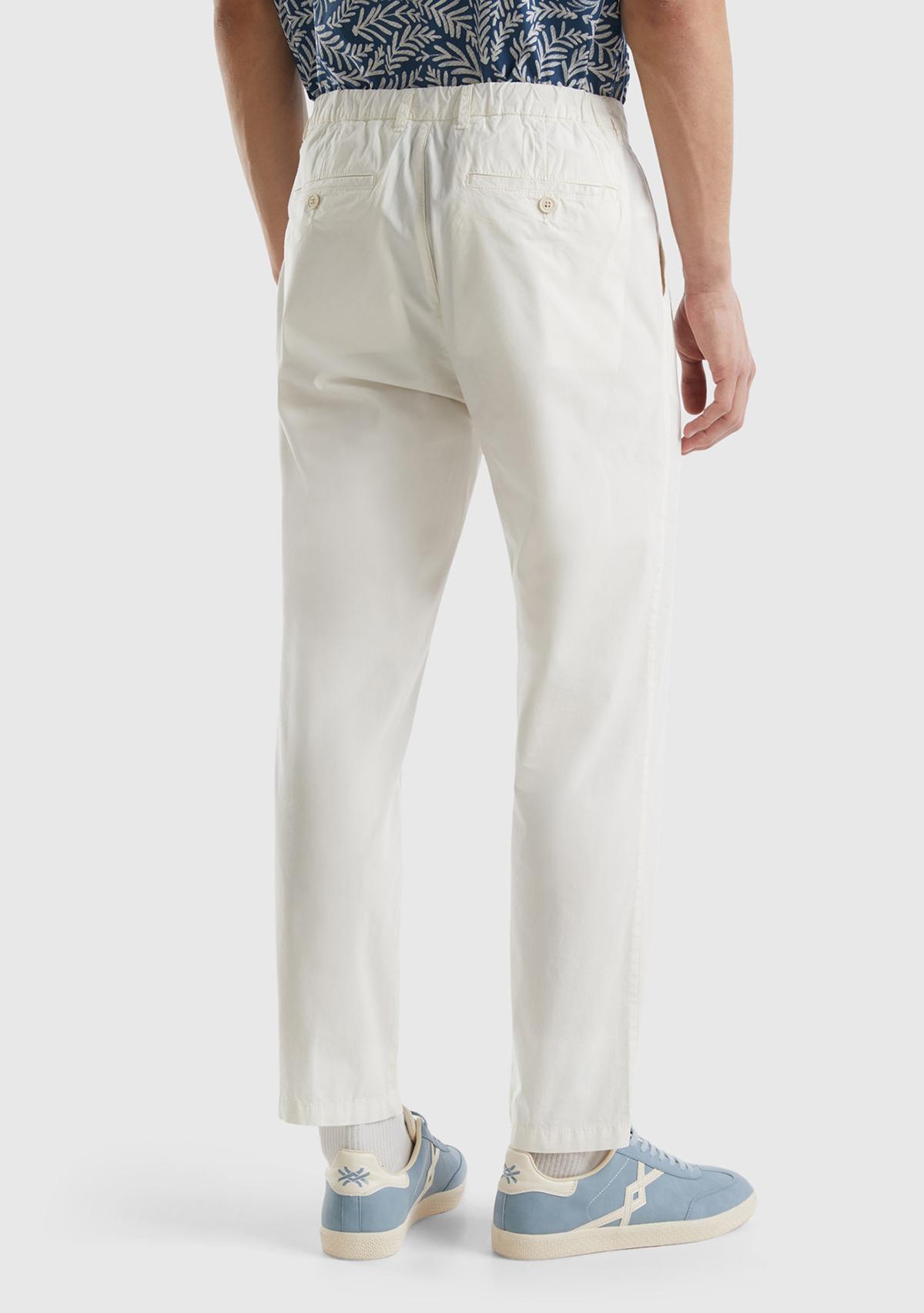 Erkek Krem Pamuk Karışımlı 4 Cepli Chino Pantolon