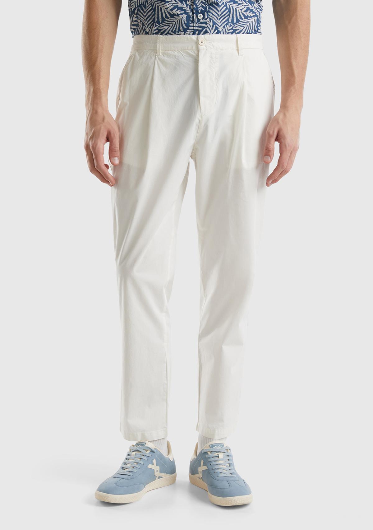 Erkek Krem Pamuk Karışımlı 4 Cepli Chino Pantolon