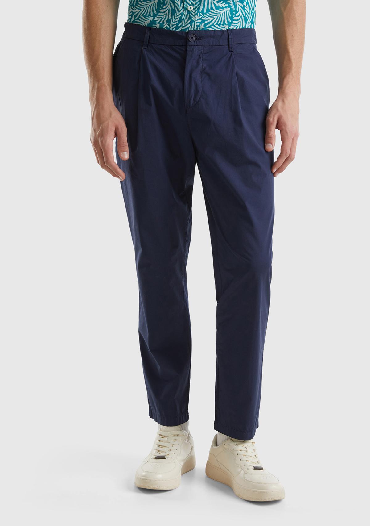 Erkek Lacivert Pamuk Karışımlı 4 Cepli Chino Pantolon