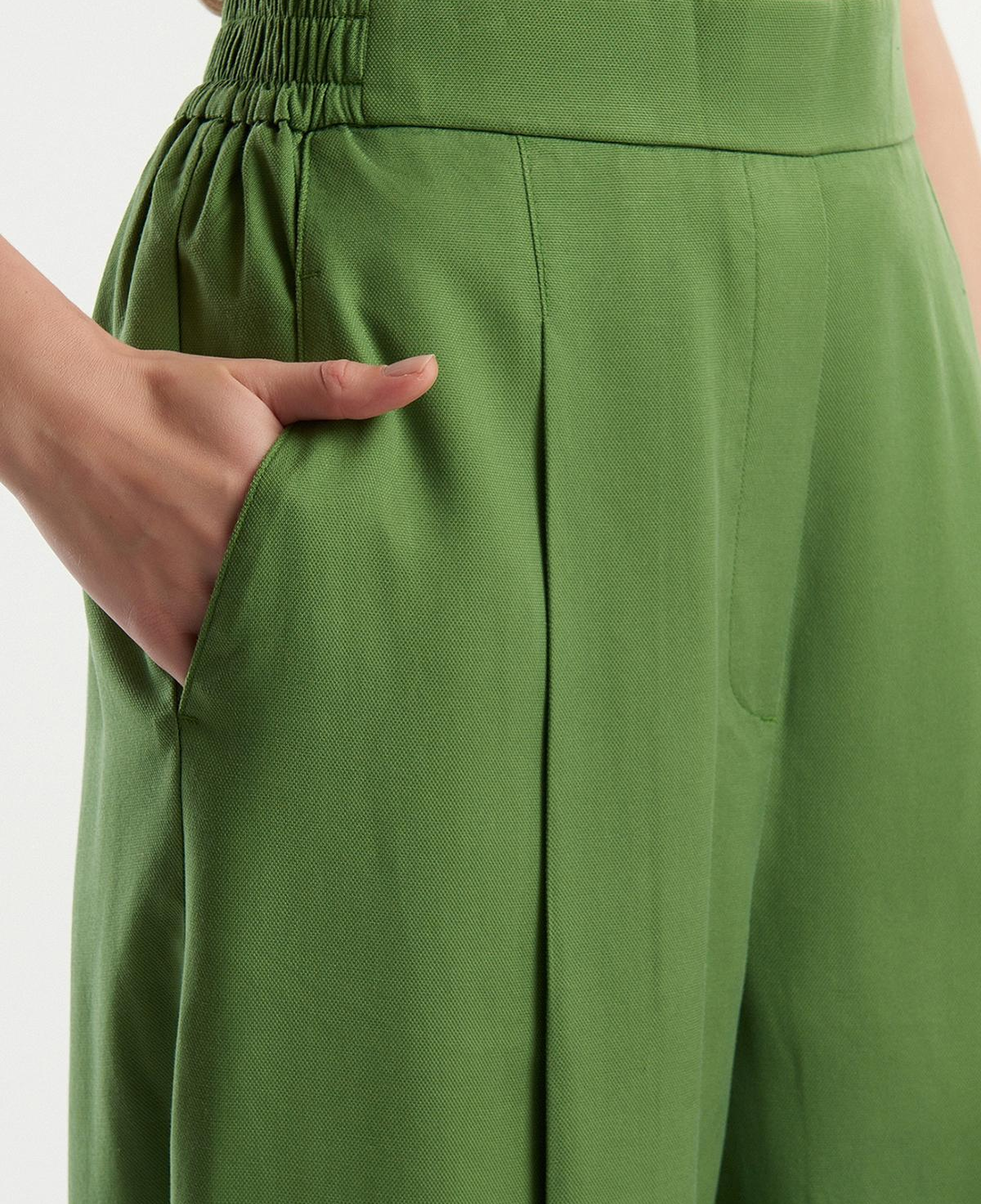 Kadın Soluk Yeşil %100 Liyosel Bol Kesim Beli Lastikli Pantolon