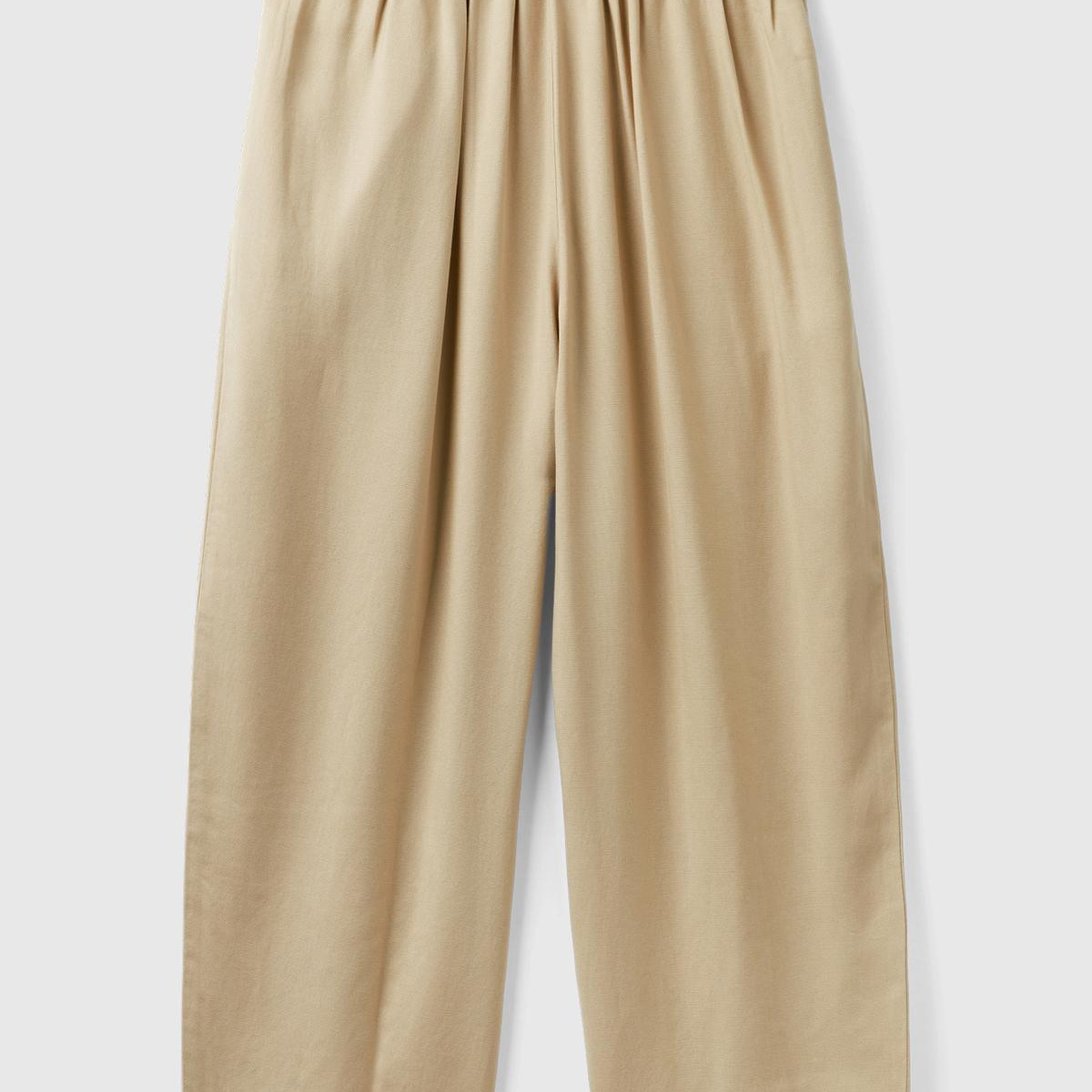 Kadın Bej %100 Liyosel Bol Kesim Beli Lastikli Pantolon