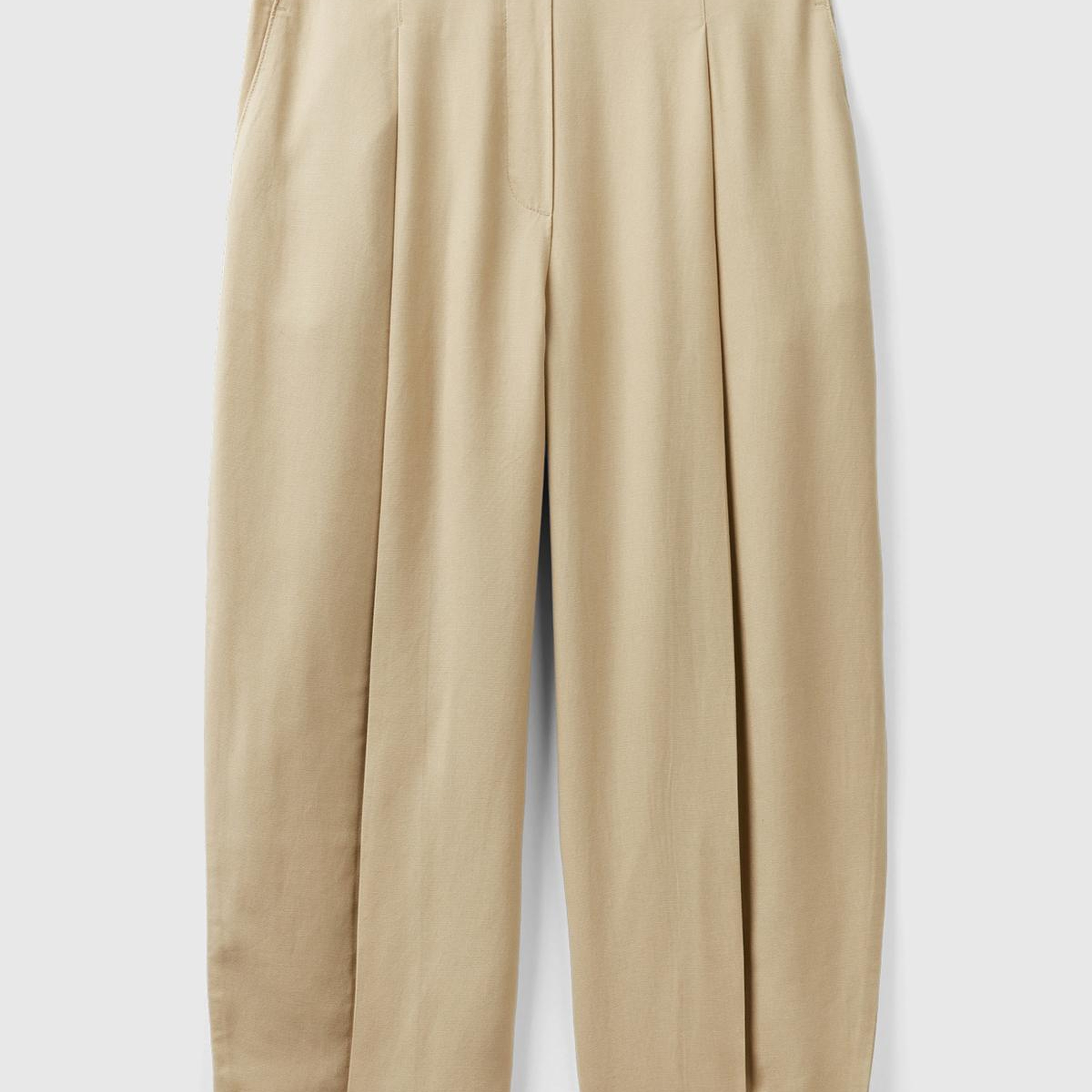 Kadın Bej %100 Liyosel Bol Kesim Beli Lastikli Pantolon